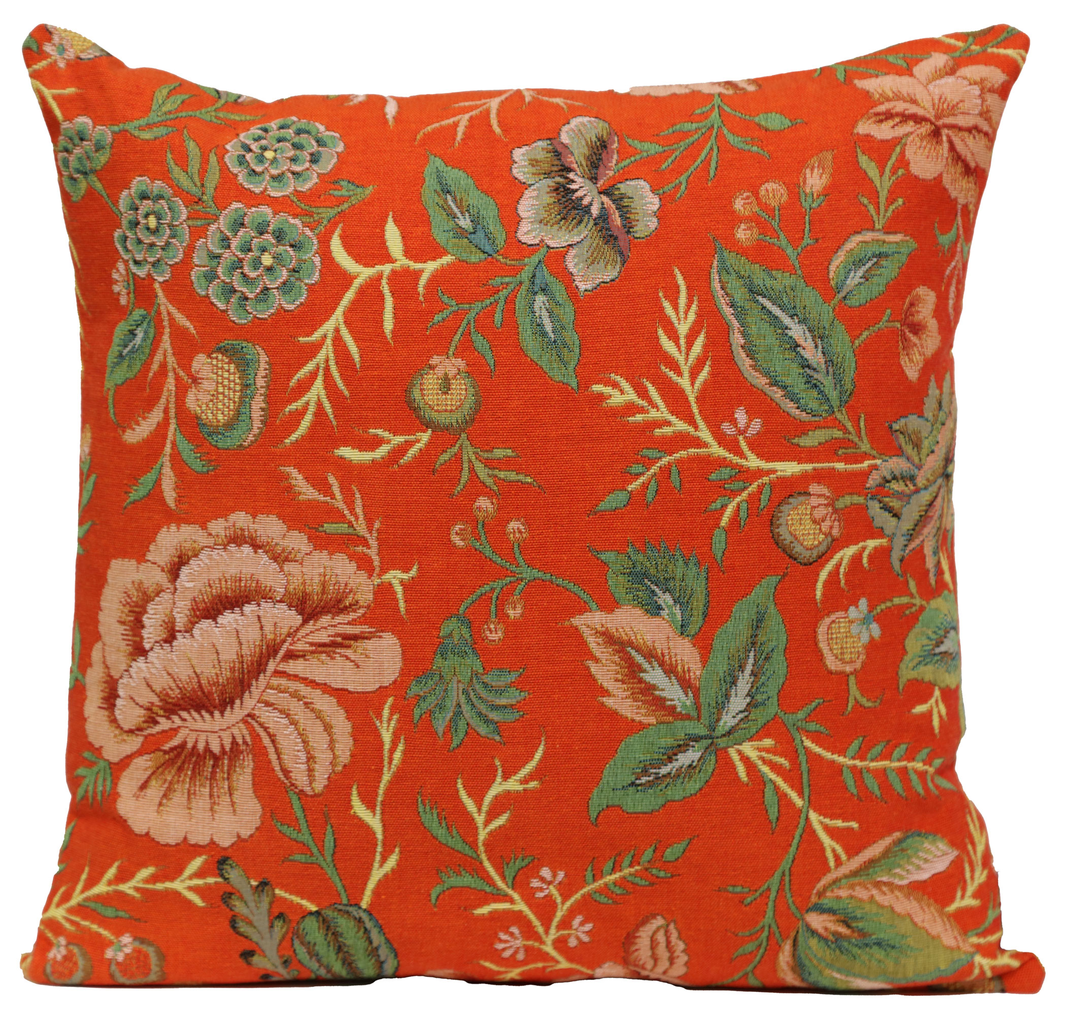 Floral Peony Orange A Tapestry Pillow Cover 19x19 Inch Cotton Jacquard Woven Cushion Cover