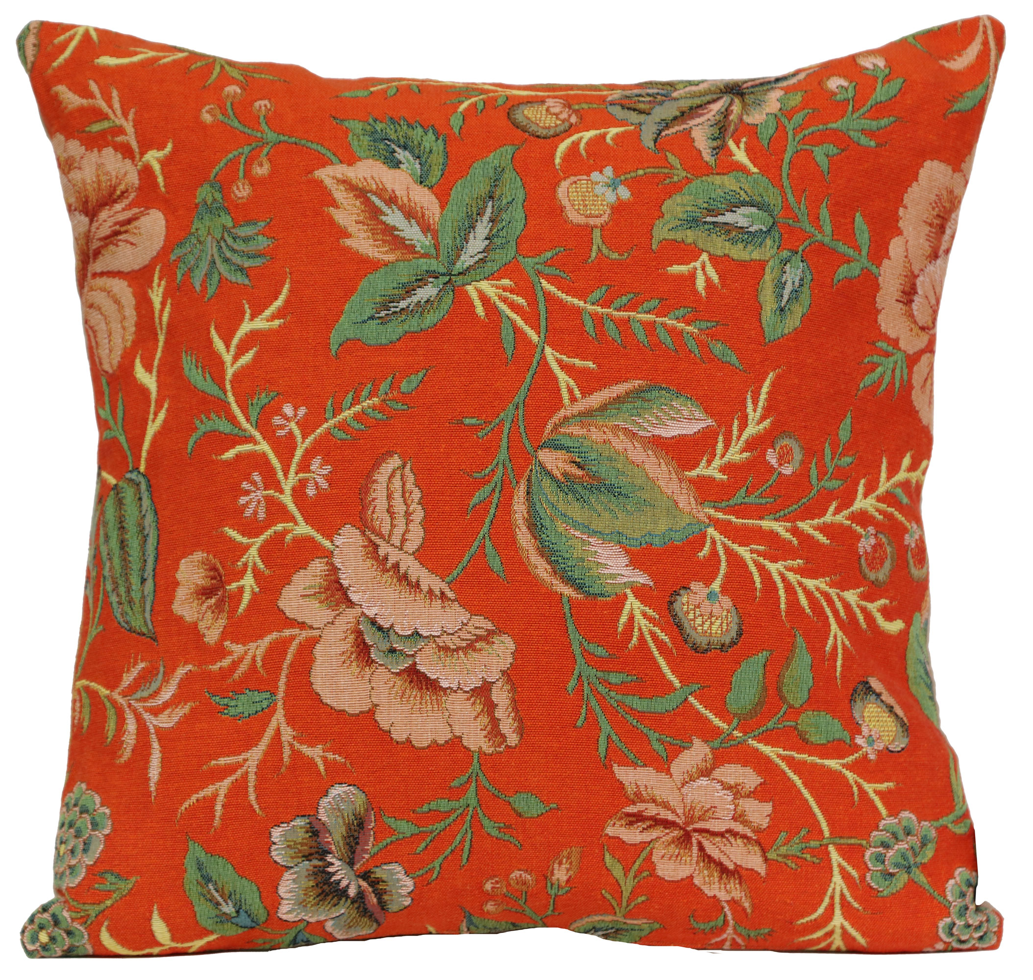Floral Peony Orange B Tapestry Pillow Cover 19x19 Inch Cotton Jacquard Woven Cushion Cover