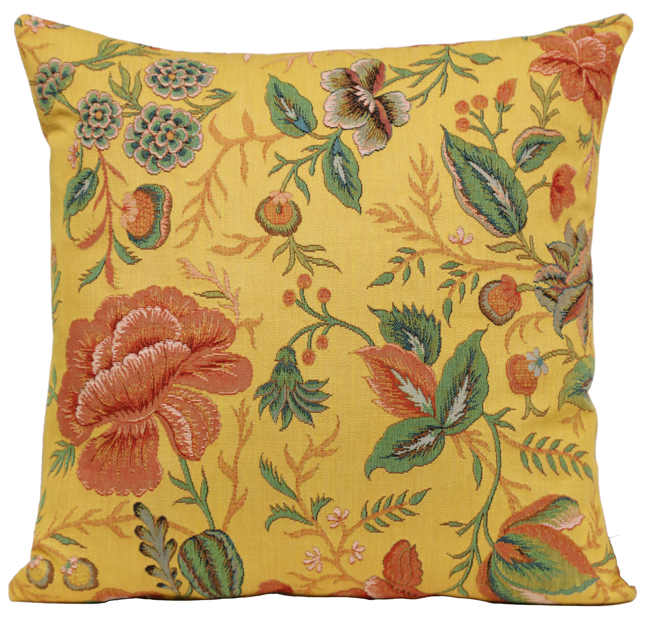 Floral Peony Yellow A Tapestry Pillow Cover 19x19 Inch Cotton Jacquard Woven Cushion Cover