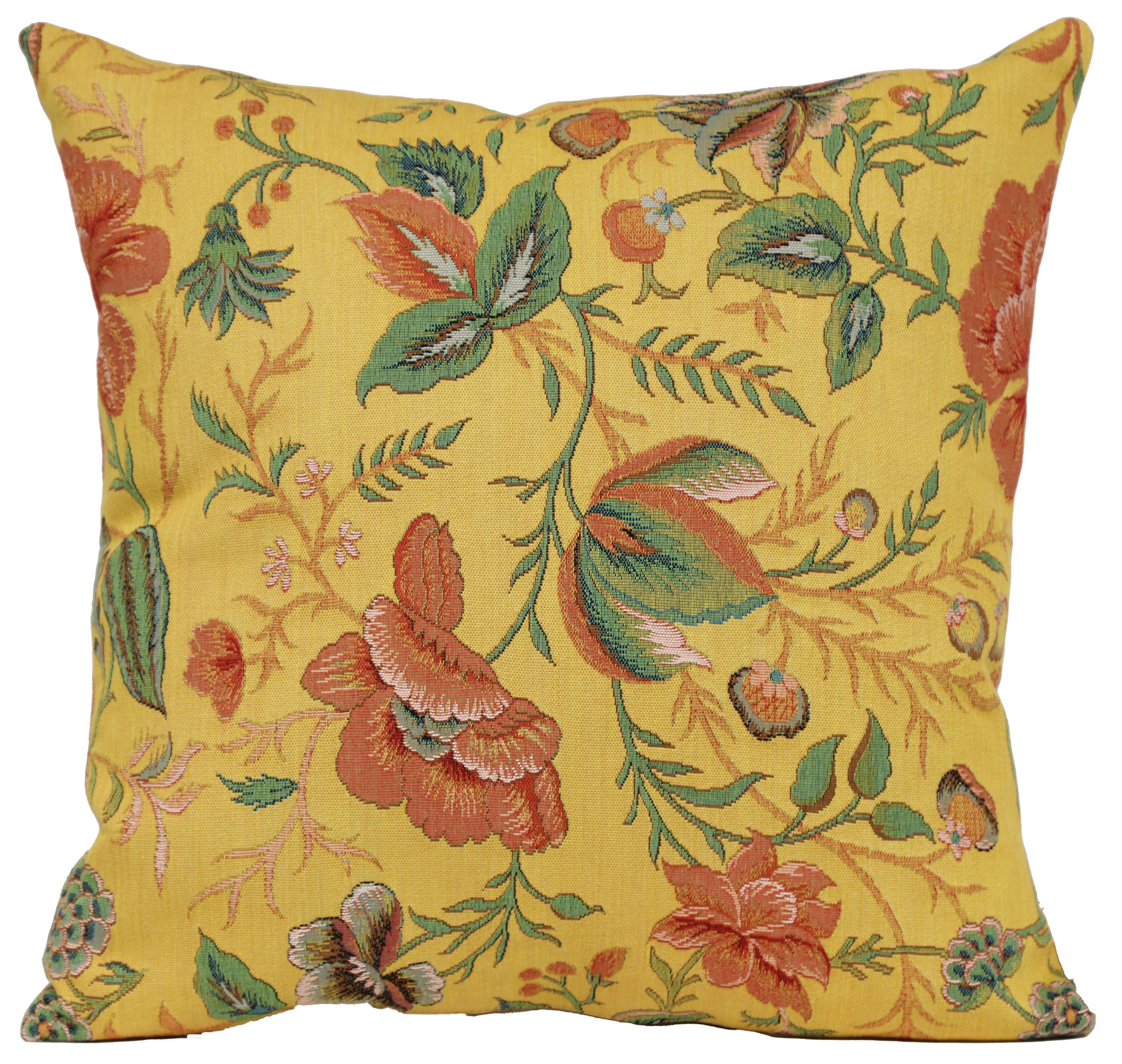 Floral Peony Yellow B Tapestry Pillow Cover 19x19 Inch Cotton Jacquard Woven Cushion Cover