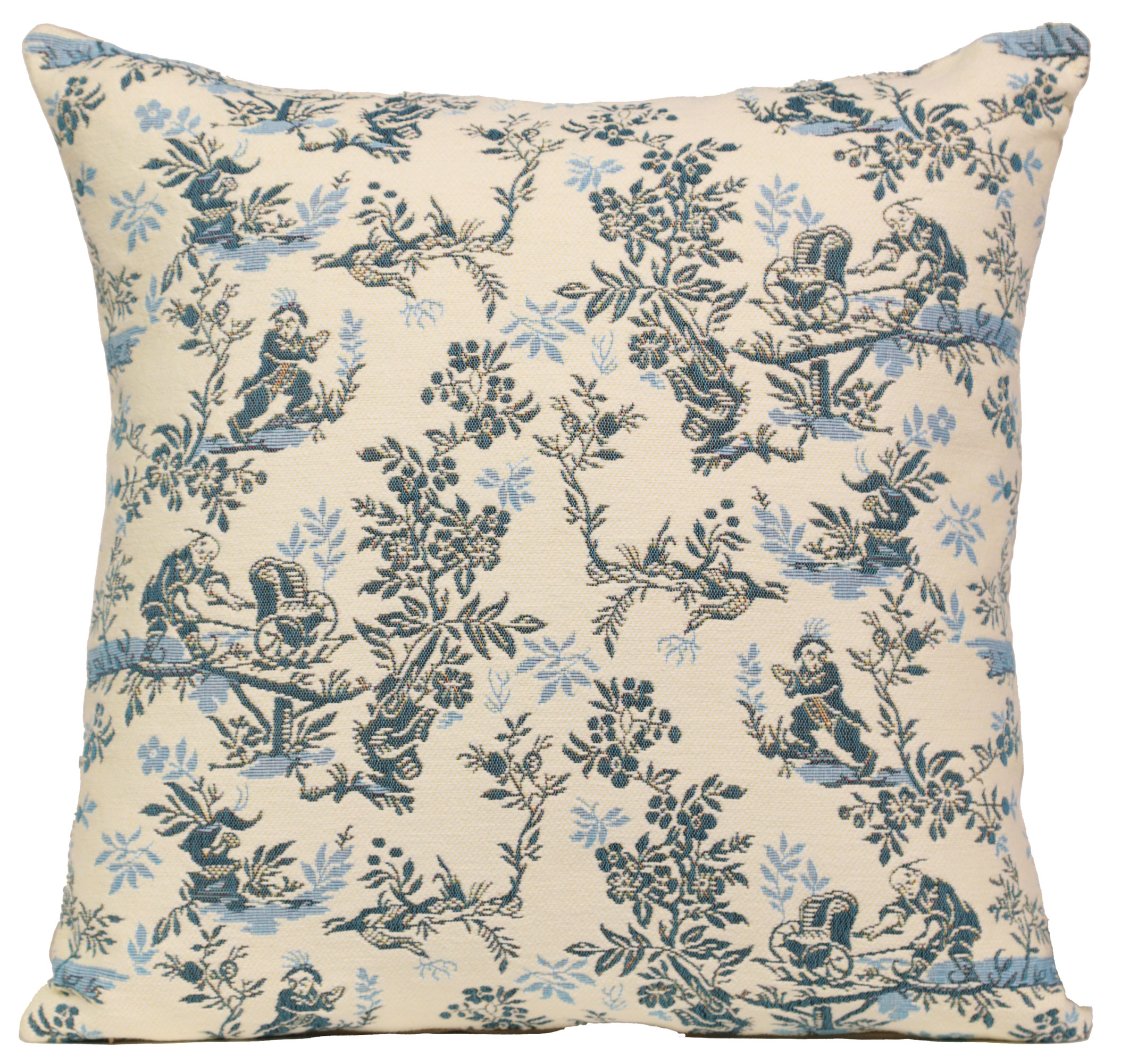 The Chinese on a Wheelbarrow Blue French Tapestry Pillow Cover 19x19 Inch Cotton Jacquard Woven Cushion Cover