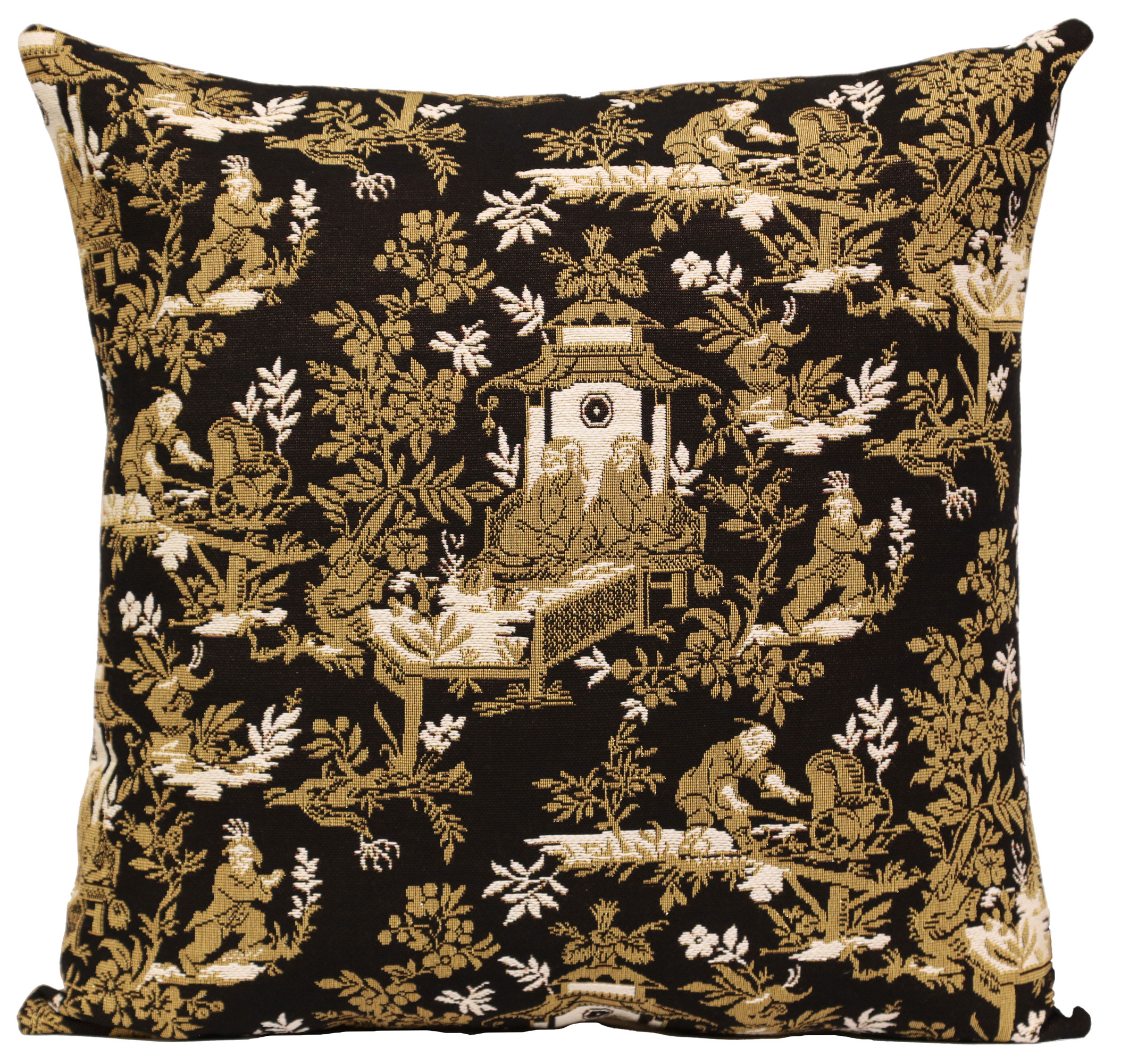 Black French Tapestry Pillow Cover 19x19 Inch Cotton Jacquard Woven Cushion Cover