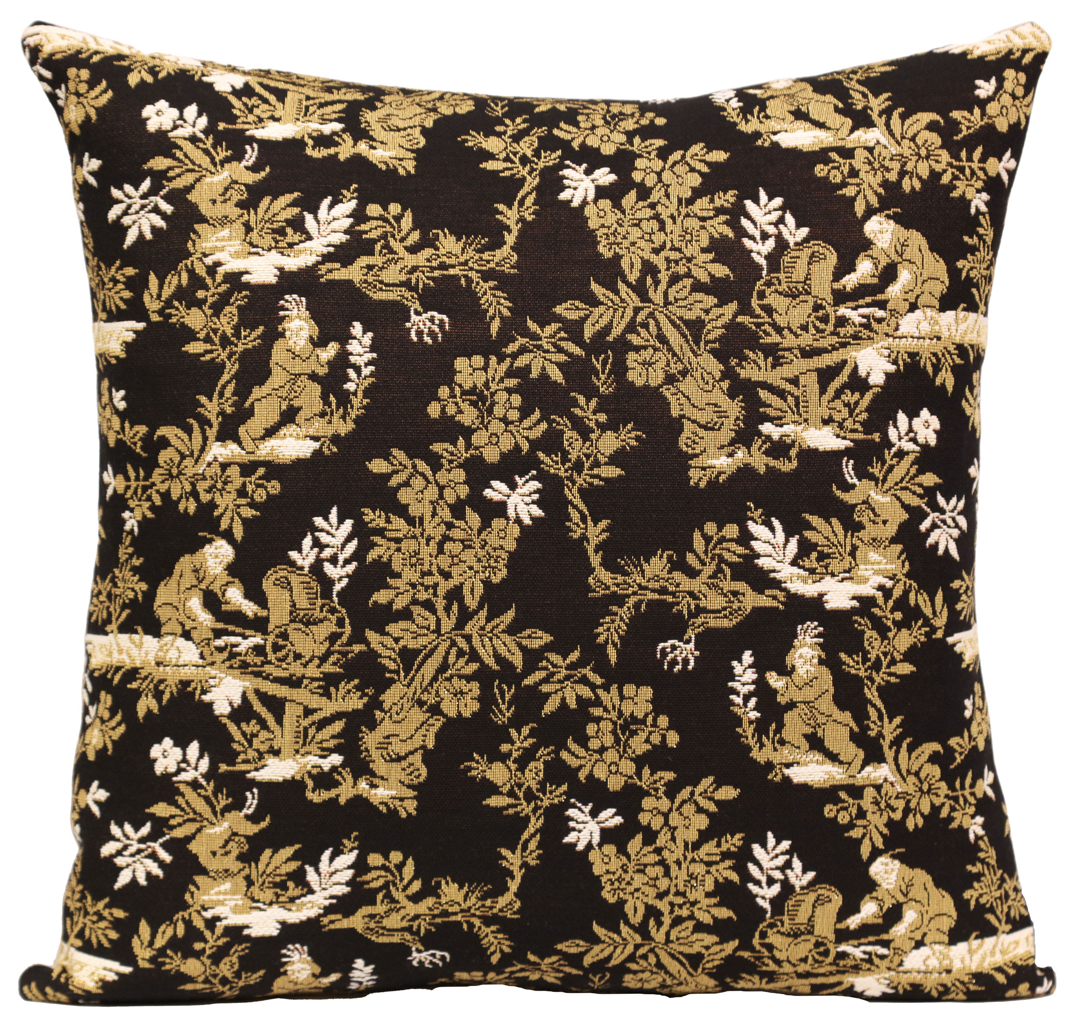 The Chinese on a Wheelbarrow Black French Tapestry Pillow Cover 19x19 Inch Cotton Jacquard Woven Cushion Cover