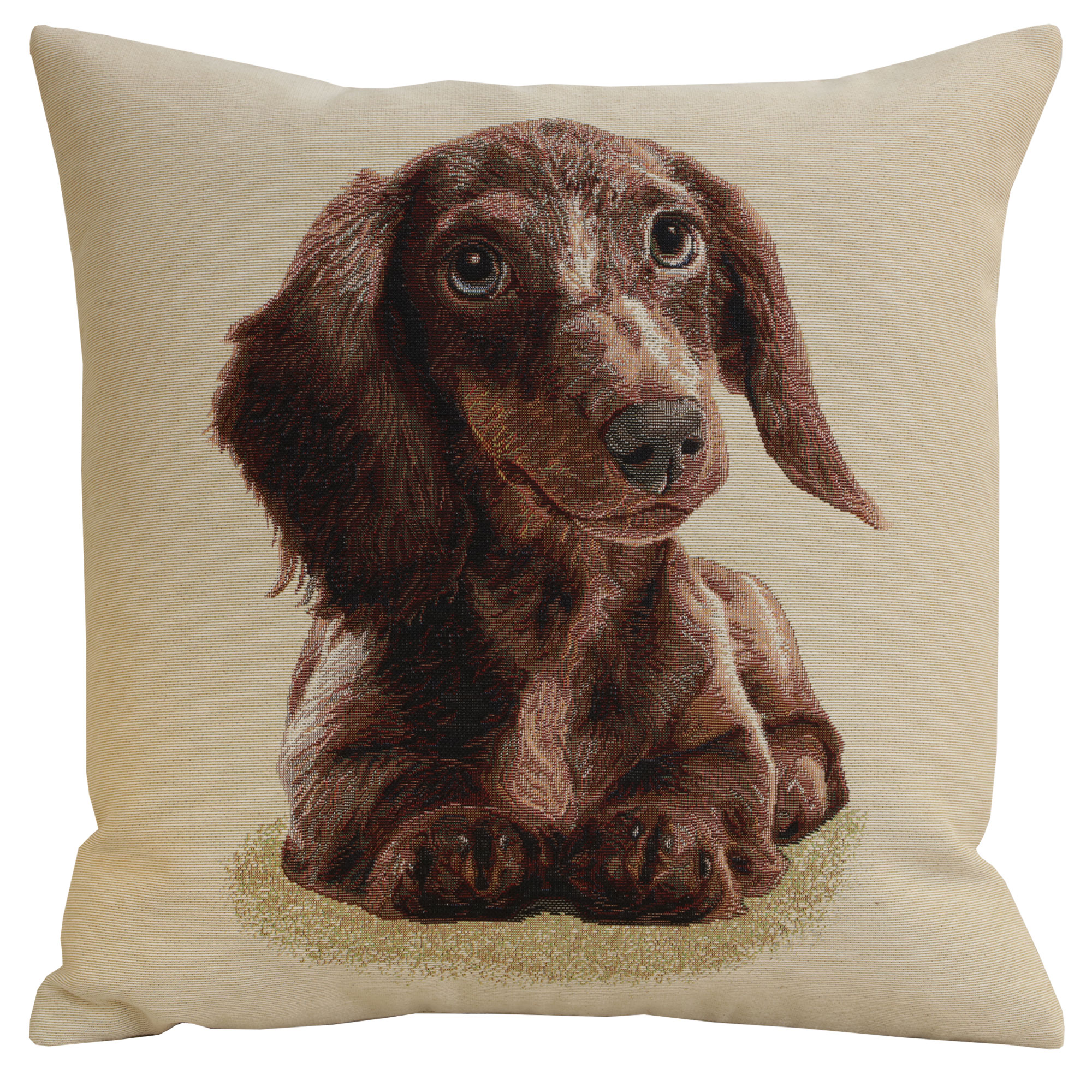 Little Dachshund Tapestry Pillow Cover 18x18 Inch Cotton Jacquard Woven Cushion Cover