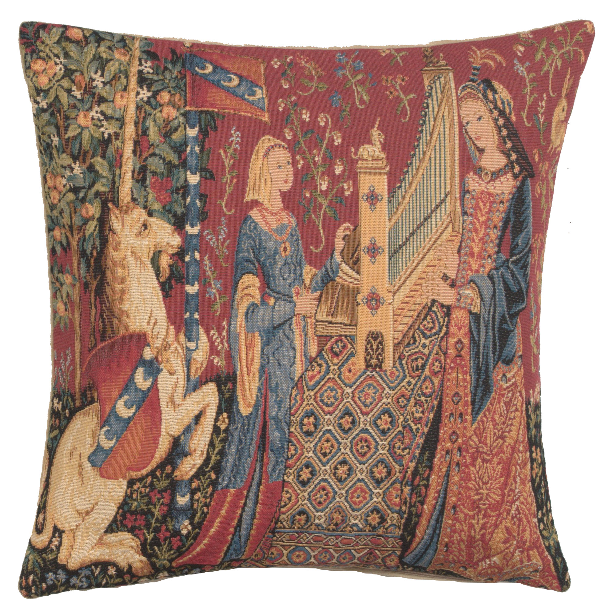 Medieval Vintage Hearing Large Tapestry Pillow Cover 18x18 Inch Cotton Jacquard Woven Cushion Cover