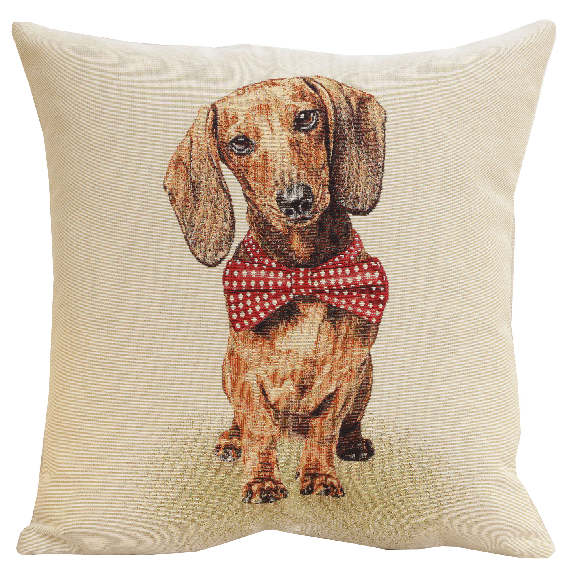 Bow Dog Tapestry Pillow Cover 18x18 Inch Cotton Jacquard Woven Cushion Cover