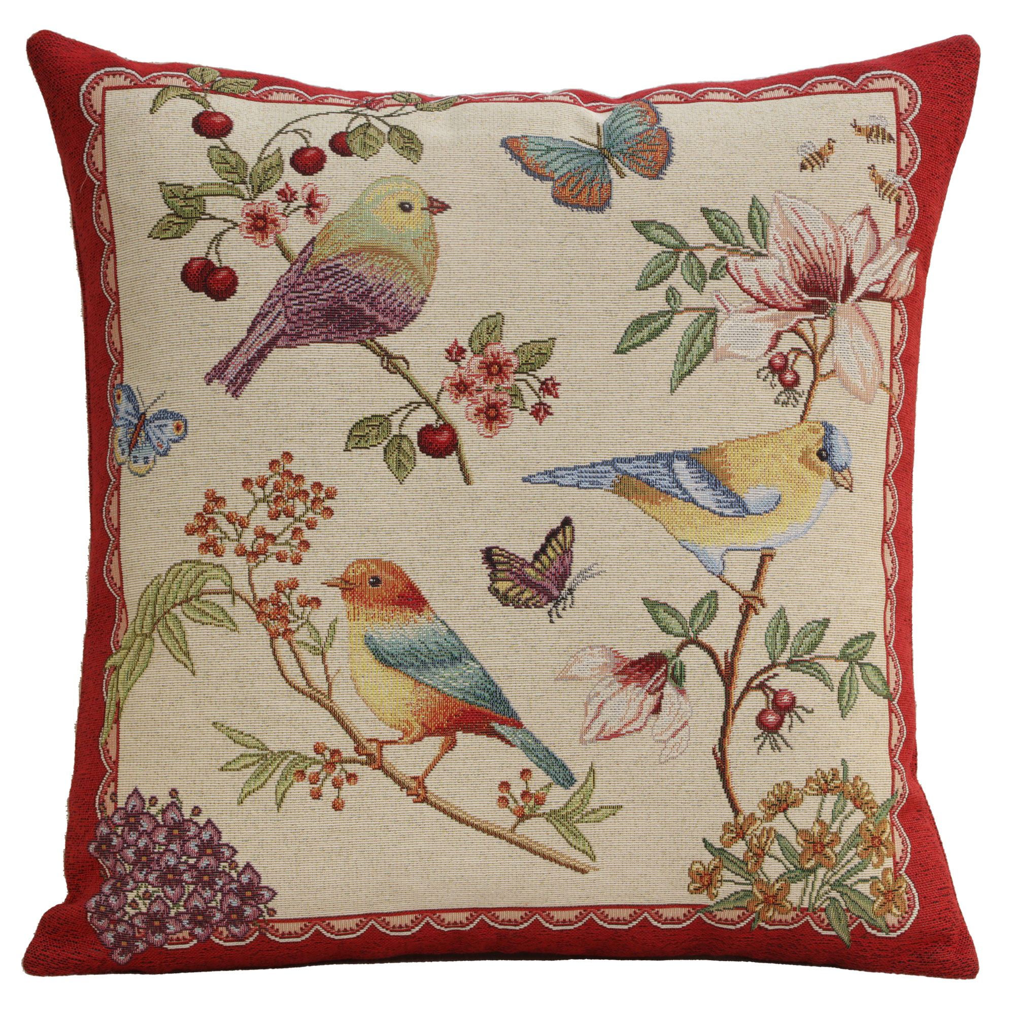 Birds on Branches European Tapestry Pillow Cover 18x18 Inch Cotton Jacquard Woven Cushion Cover