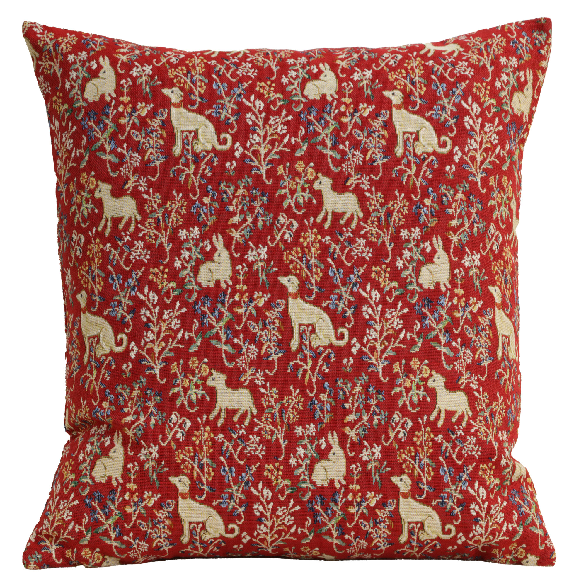 William Morris Red Rabbit Tapestry Pillow Cover 18x18 Inch Cotton Jacquard Woven Cushion Cover