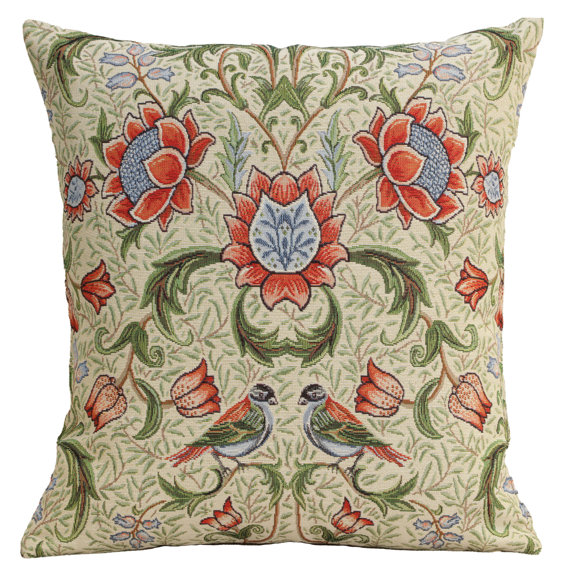 William Morris Birds and Green Tapestry Pillow Cover 18x18 Inch Cotton Jacquard Woven Cushion Cover