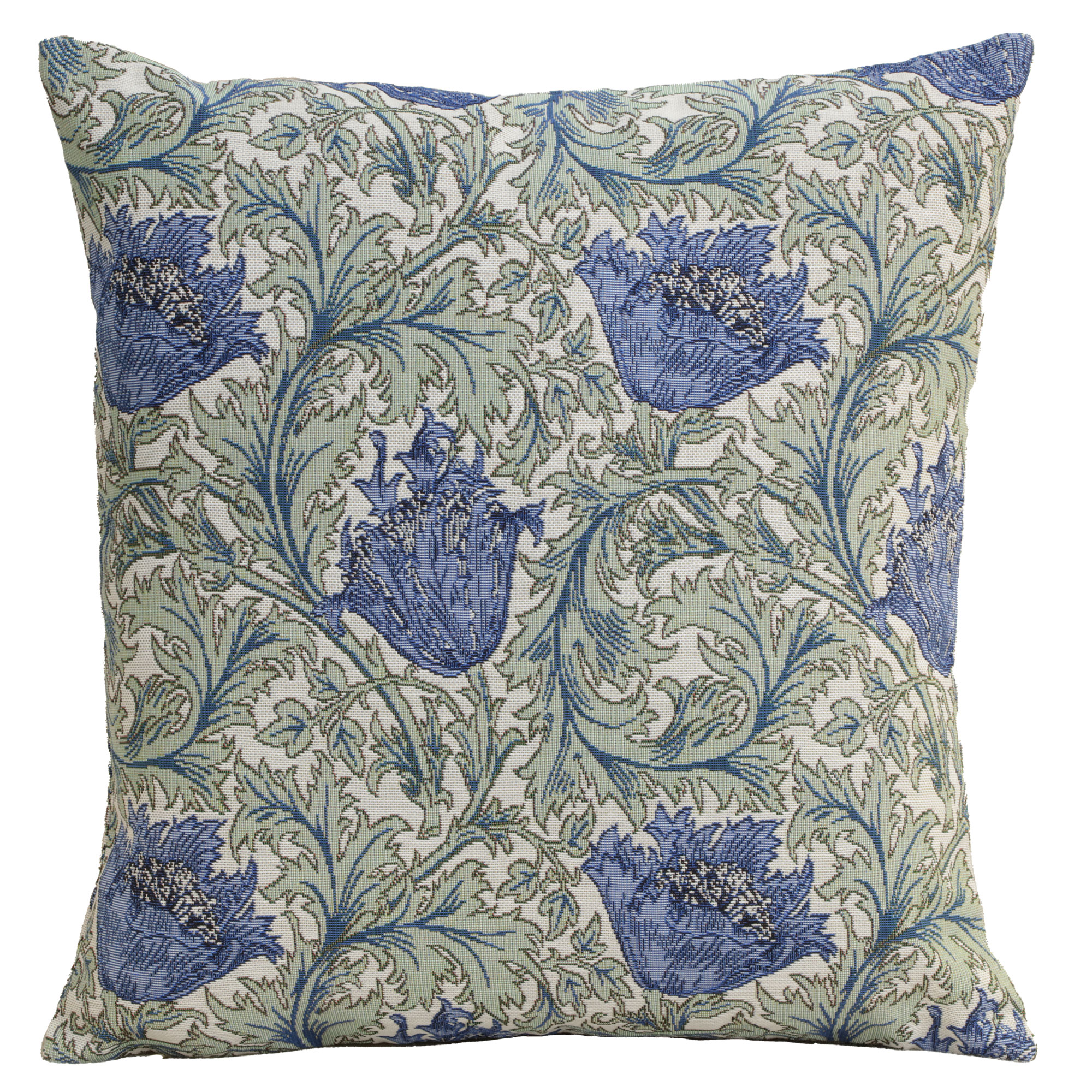 Blue Anemone Tapestry Pillow Cover 18x18 Inch Cotton Jacquard Woven Cushion Cover