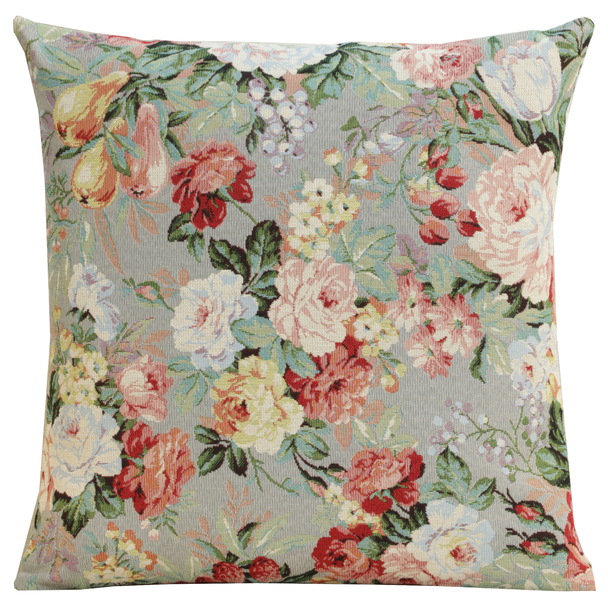Floral Berries Field Tapestry Pillow Cover 18x18 Inch Cotton Jacquard Woven Cushion Cover