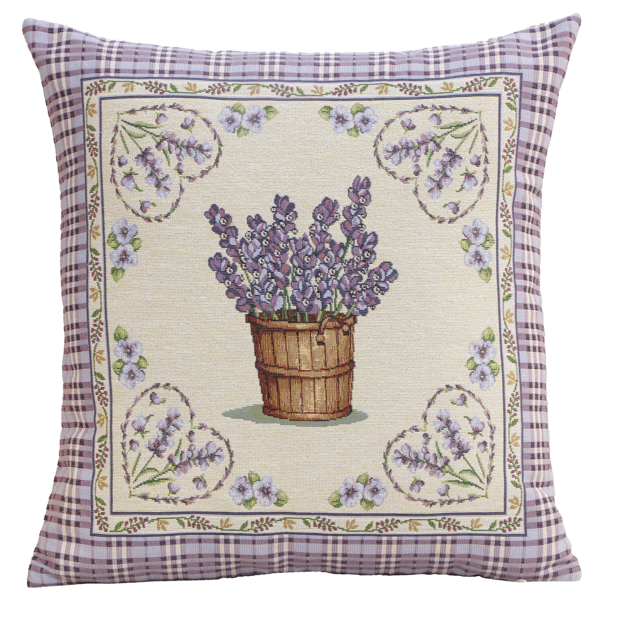 Floral Lavender Hearts Tapestry Pillow Cover 18x18 Inch Cotton Jacquard Woven Cushion Cover