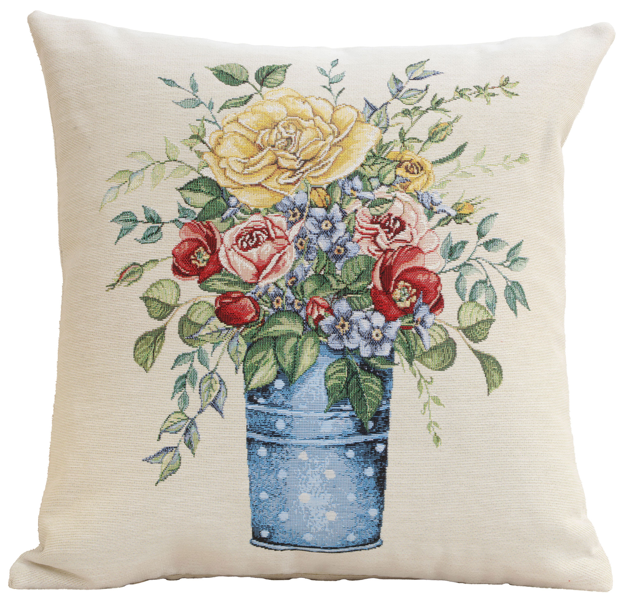 Floral Amberblue Tapestry Pillow Cover 18x18 Inch Cotton Jacquard Woven Cushion Cover