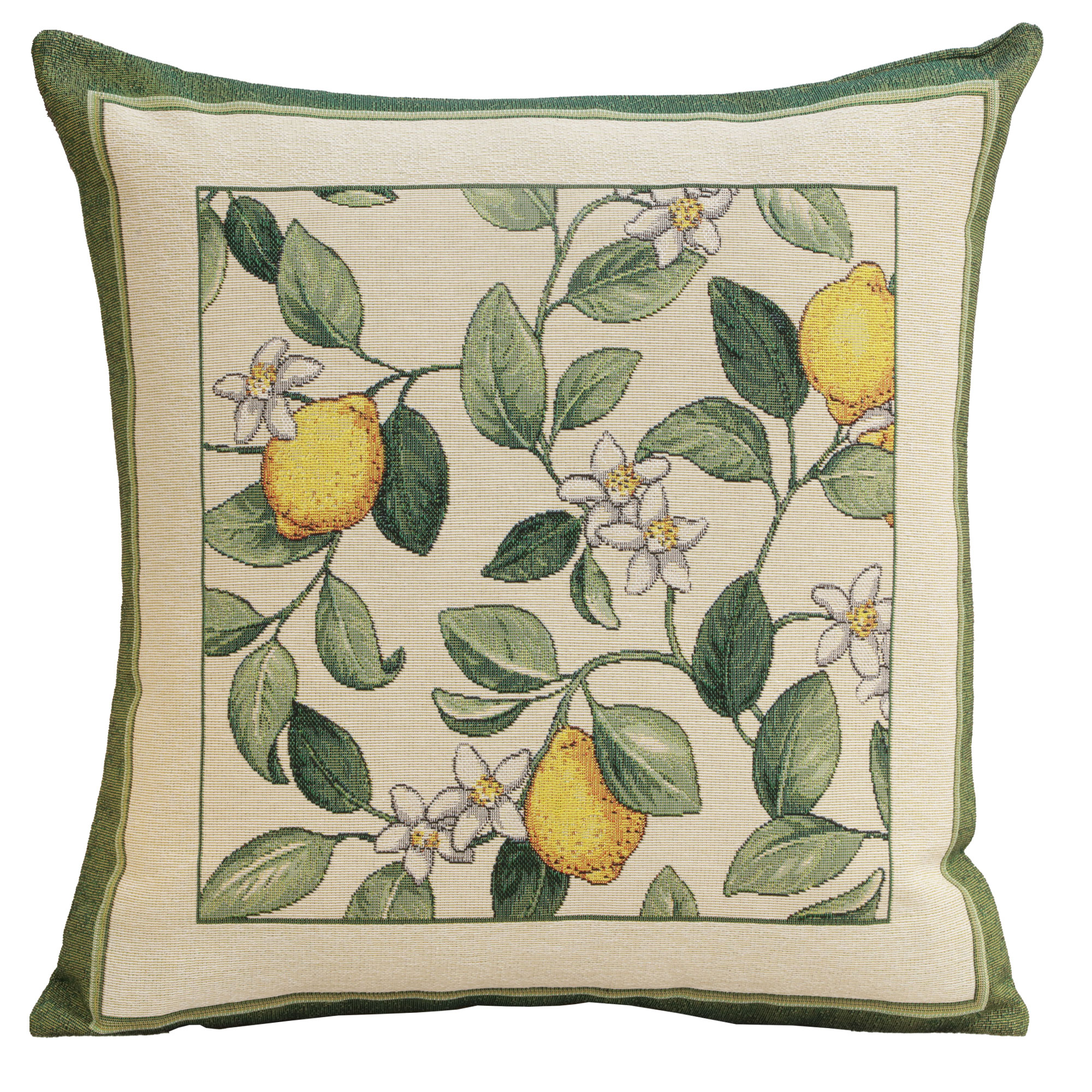 Floral Lemon Tapestry Pillow Cover 18x18 Inch Cotton Jacquard Woven Cushion Cover