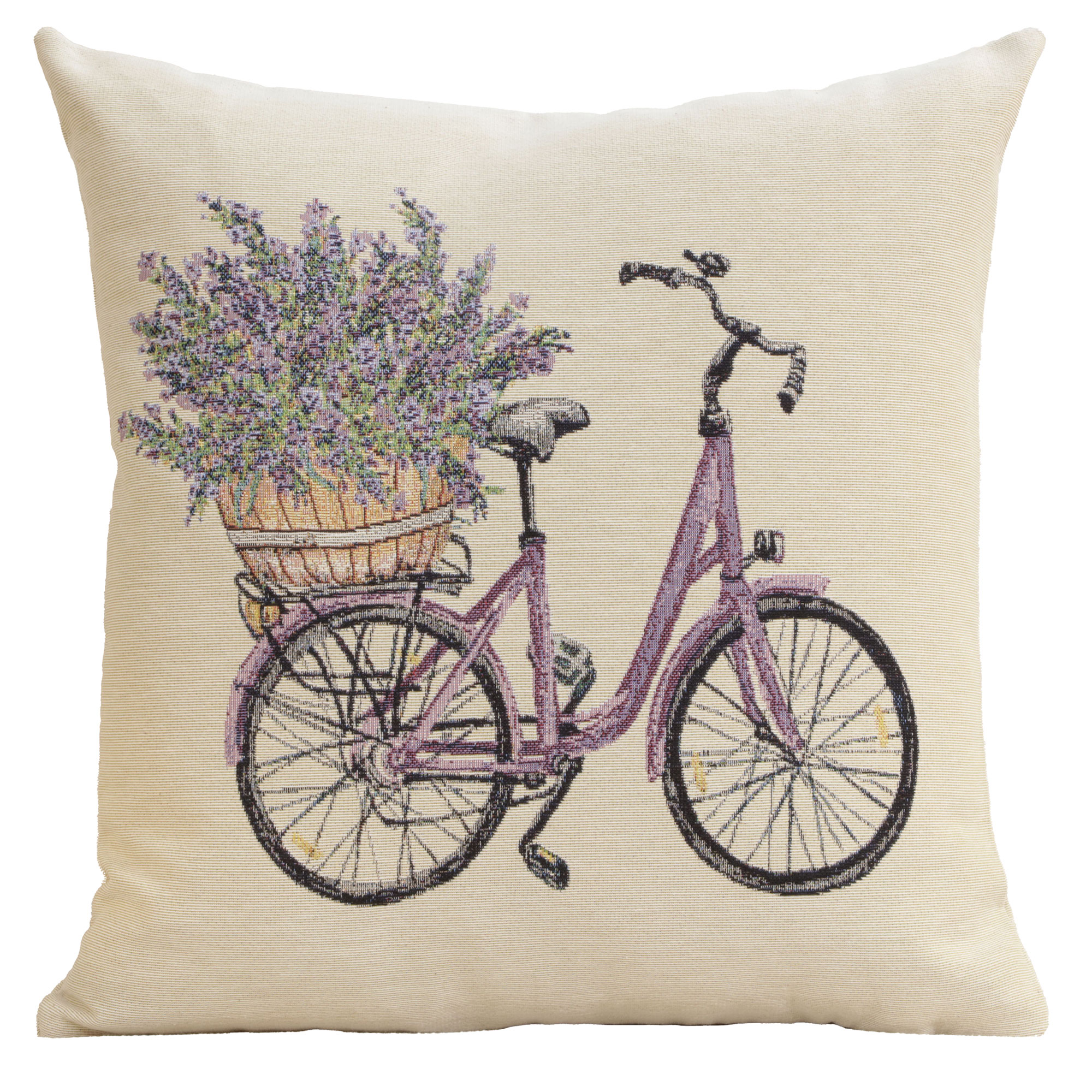 Floral Bike with Lavender Tapestry Pillow Cover 18x18 Inch Cotton Jacquard Woven Cushion Cover