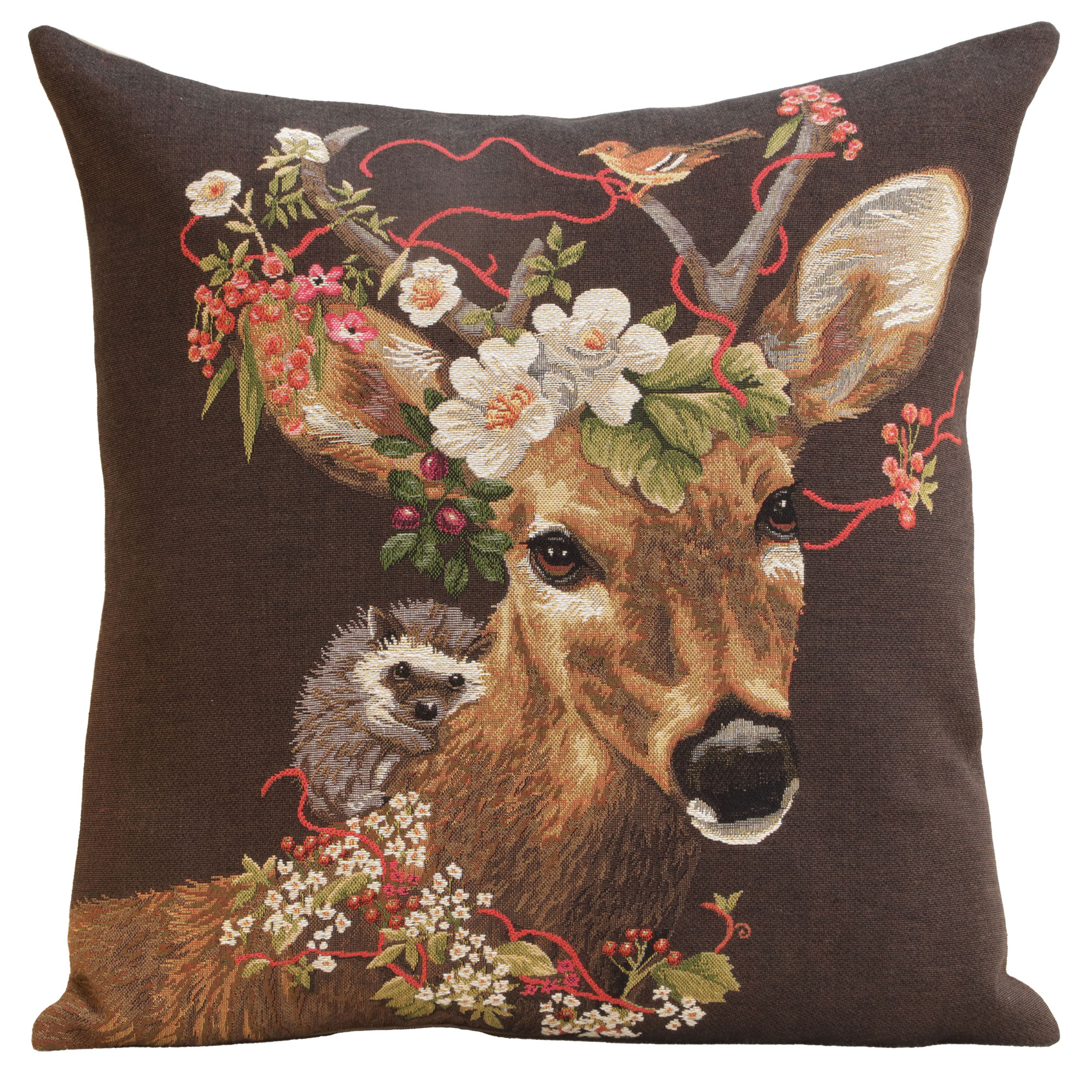 Forest Stag Brown European Tapestry Pillow Cover 18x18 Inch Cotton Cushion Cover
