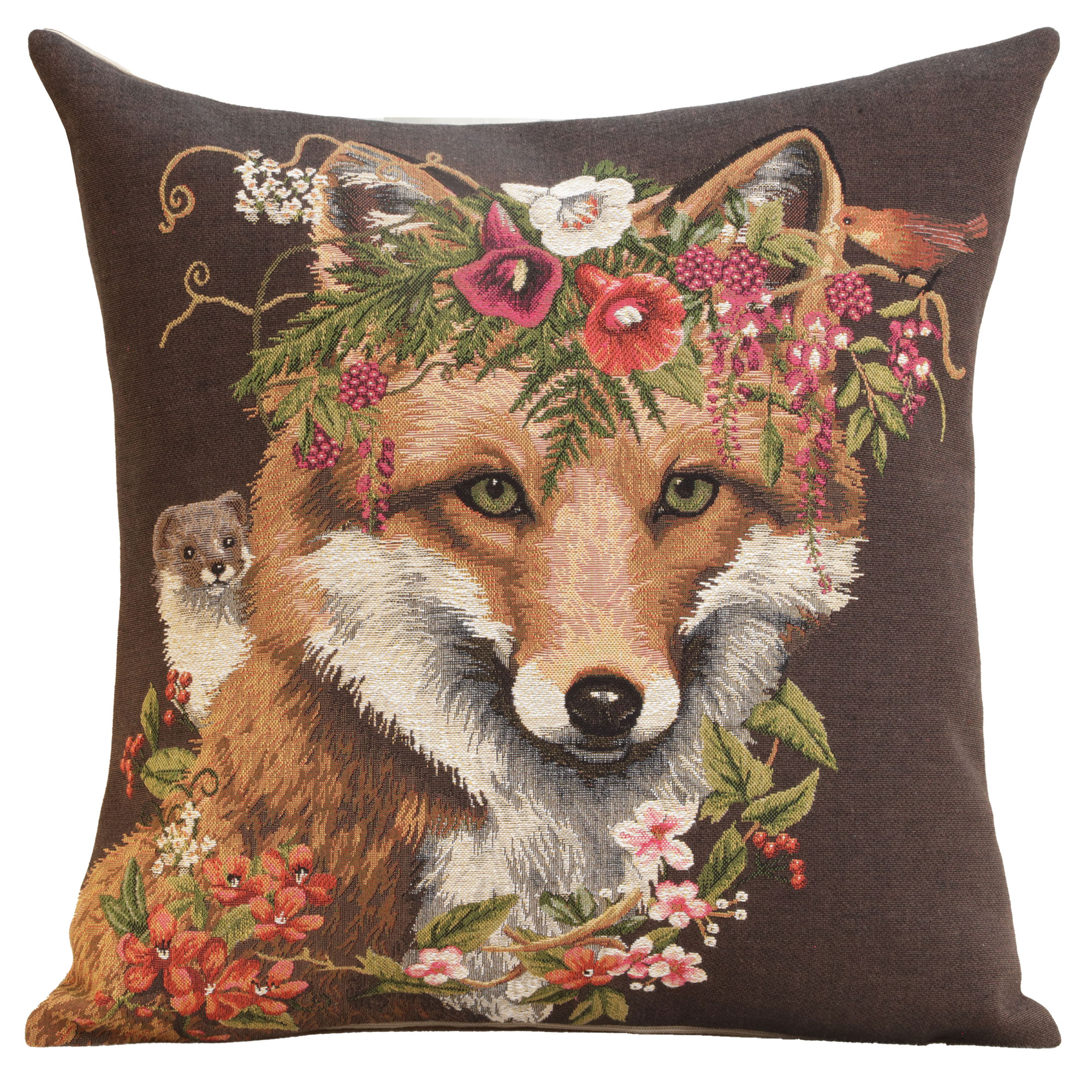 Forest Fox Brown European Tapestry Pillow Cover 18x18 Inch Cotton Cushion Cover
