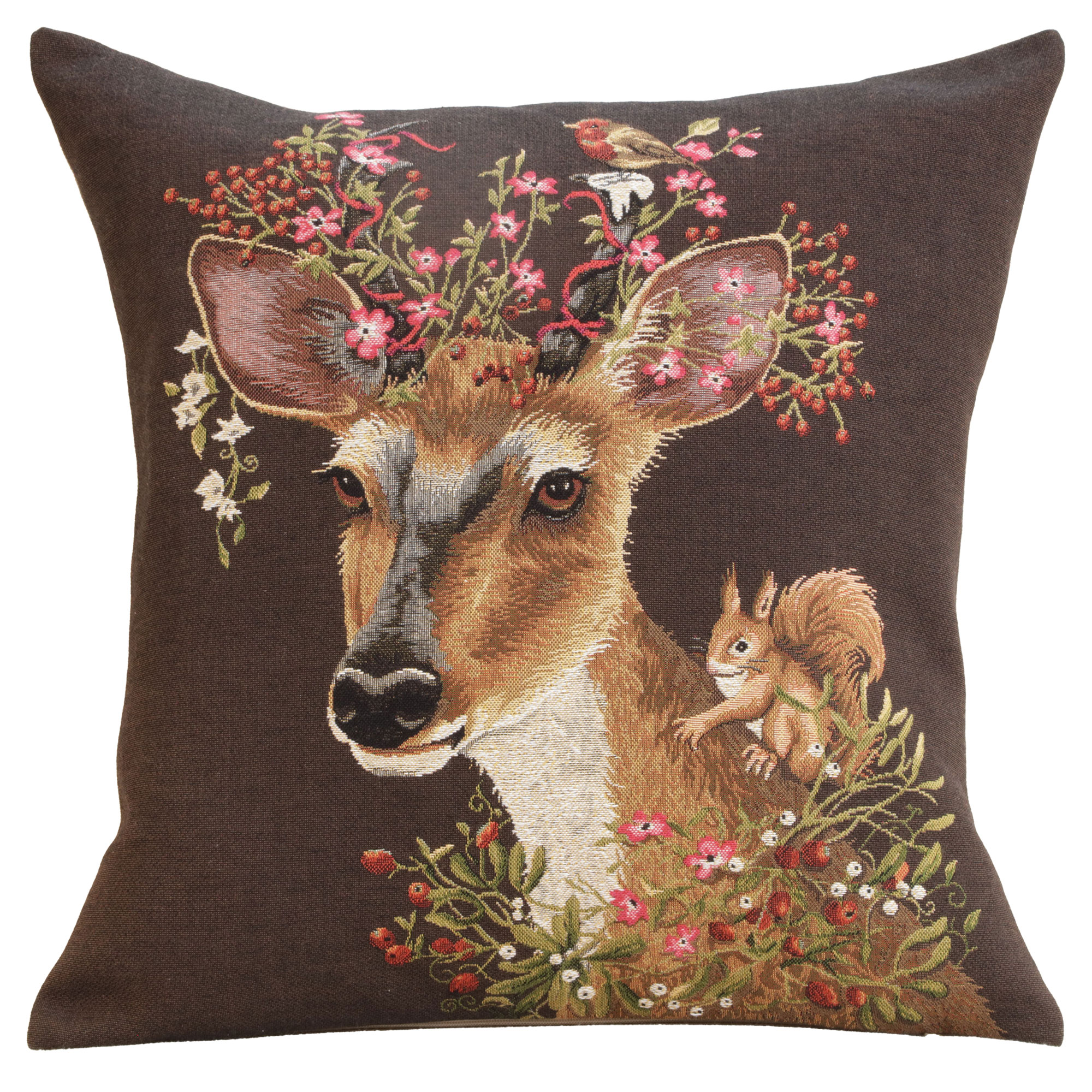 Forest Deer Brown European Tapestry Pillow Cover 18x18 Inch Cotton Cushion Cover