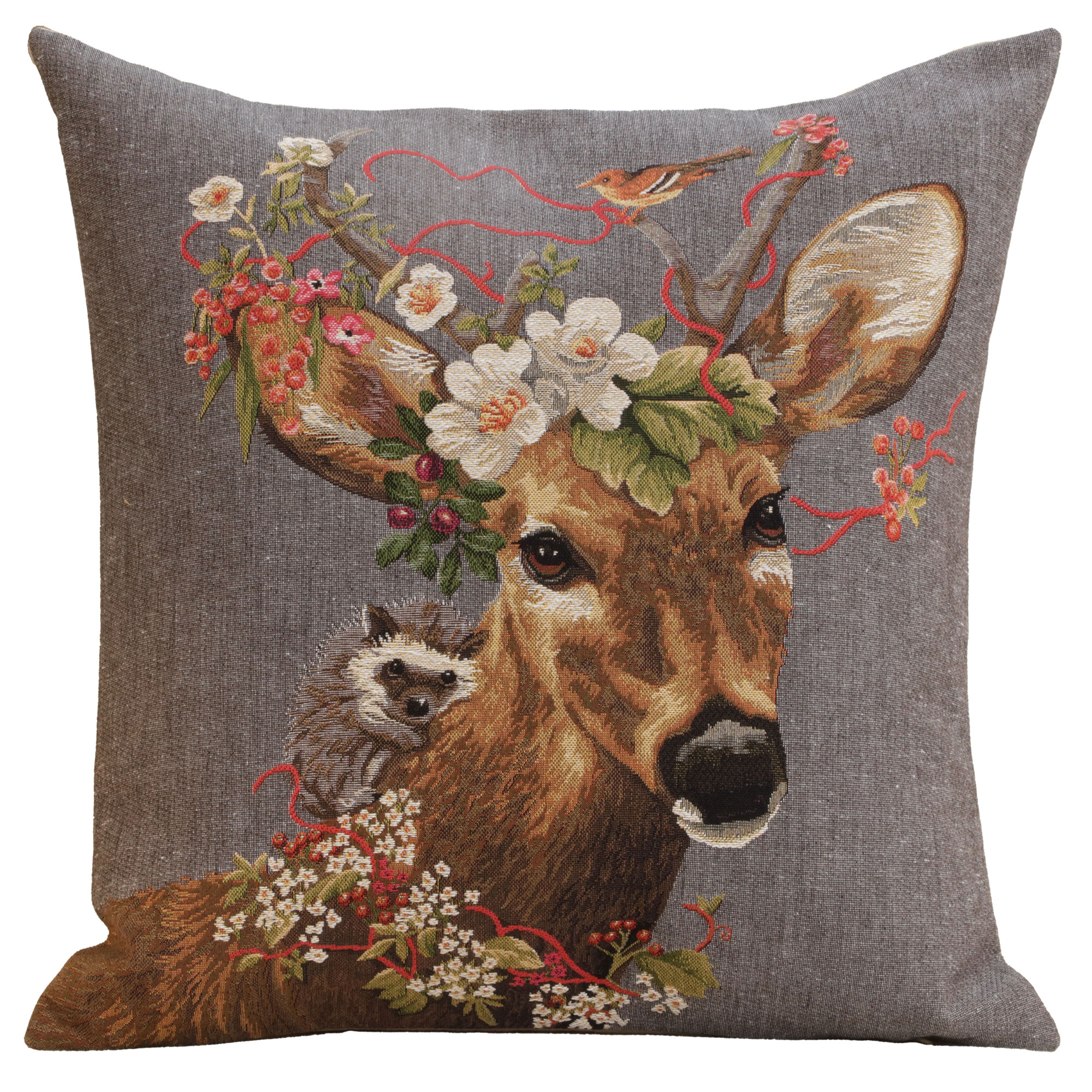 Forest Stag Grey European Tapestry Pillow Cover 18x18 Inch Cotton Cushion Cover