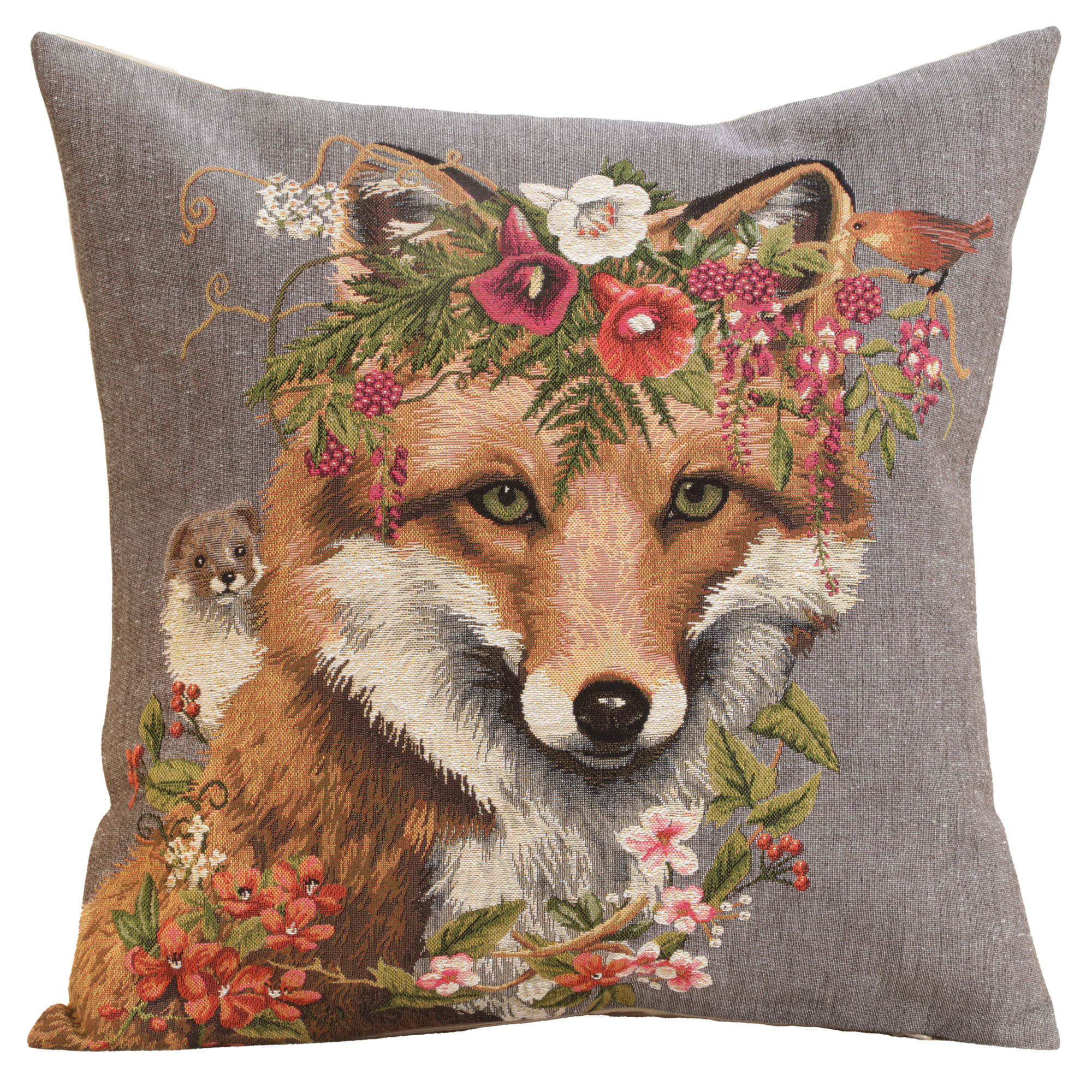 Forest Fox Grey European Tapestry Pillow Cover 18x18 Inch Cotton Cushion Cover