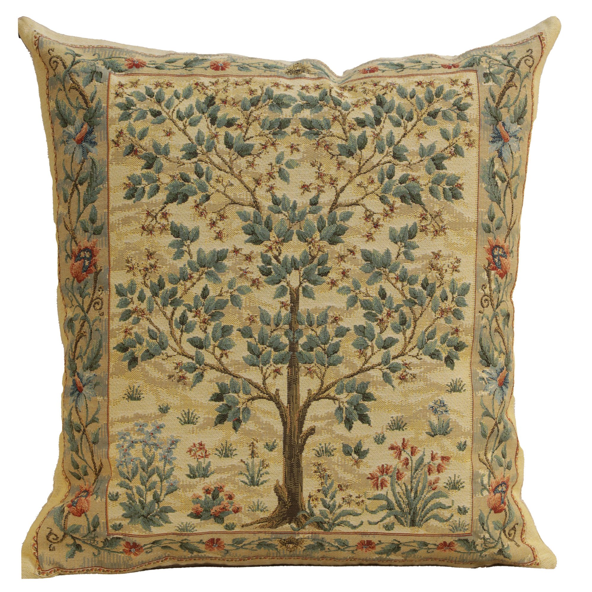 Tree of Life Belgian Tapestry Pillow Cover 18x18 inch 100% Cotton Belgian Jacquard Woven Cushion Cover