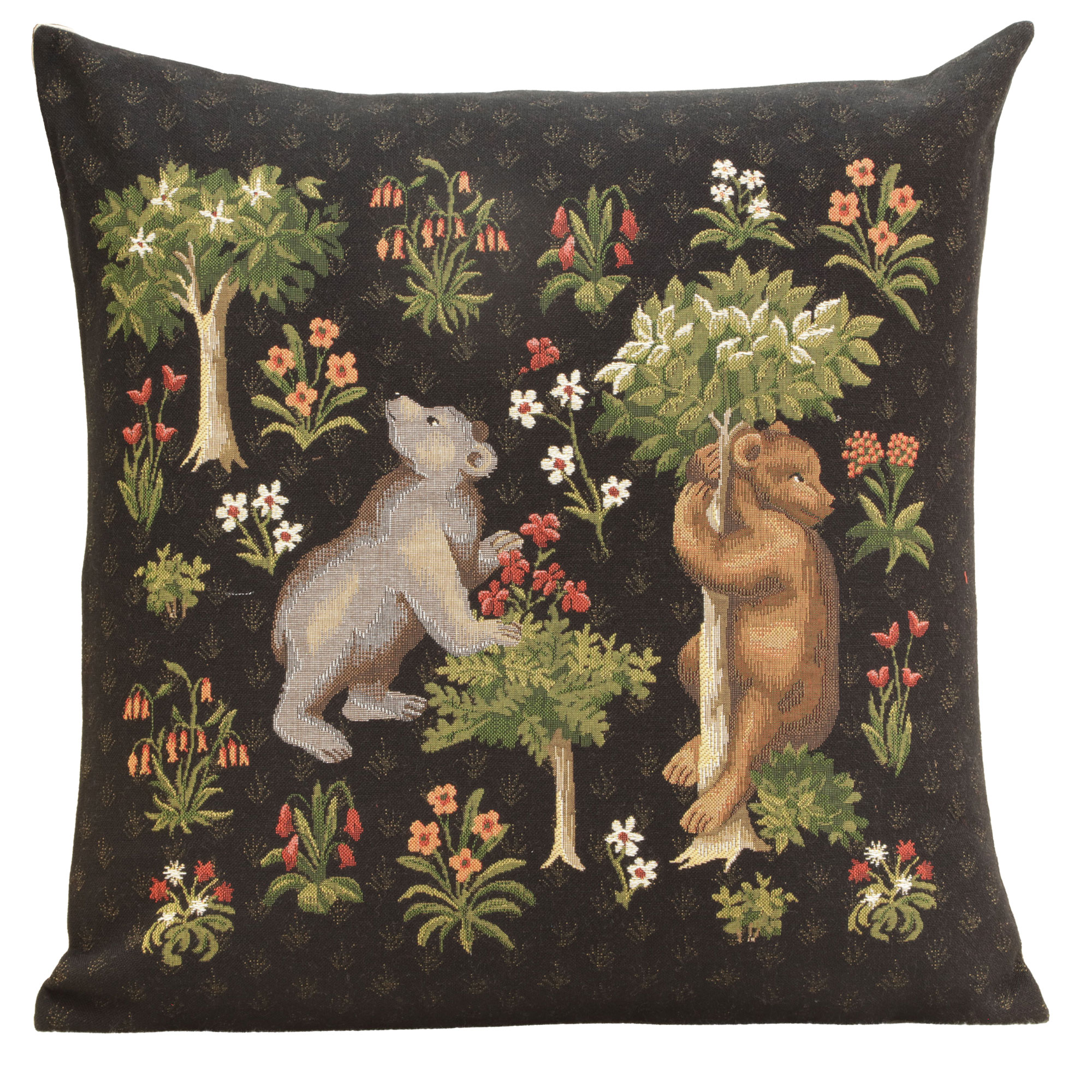 Forest Bears European Tapestry Pillow Cover 18x18 Inch Cotton Cushion Cover