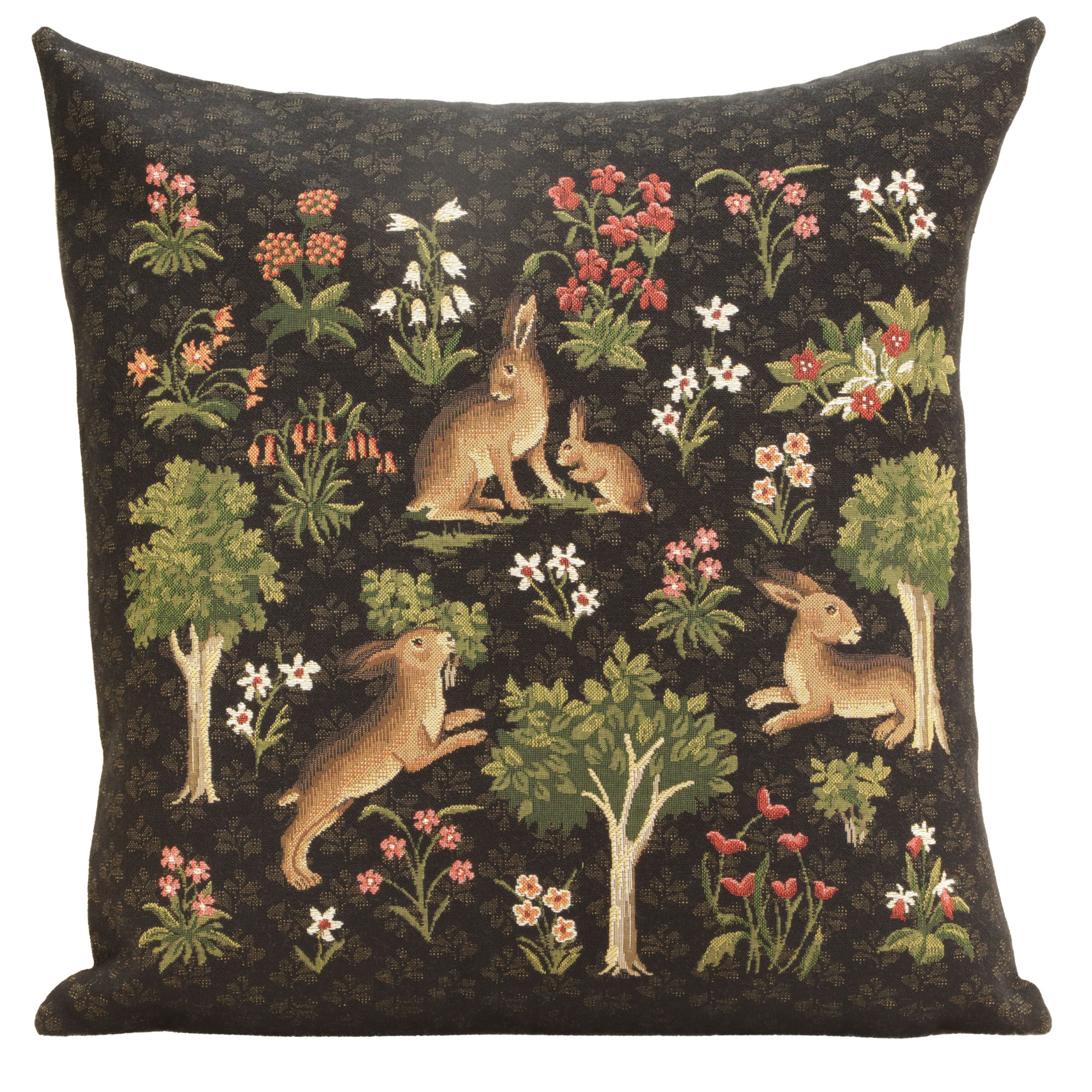 Forest Rabbit Family European Tapestry Pillow Cover 18x18 Inch Cotton Cushion Cover