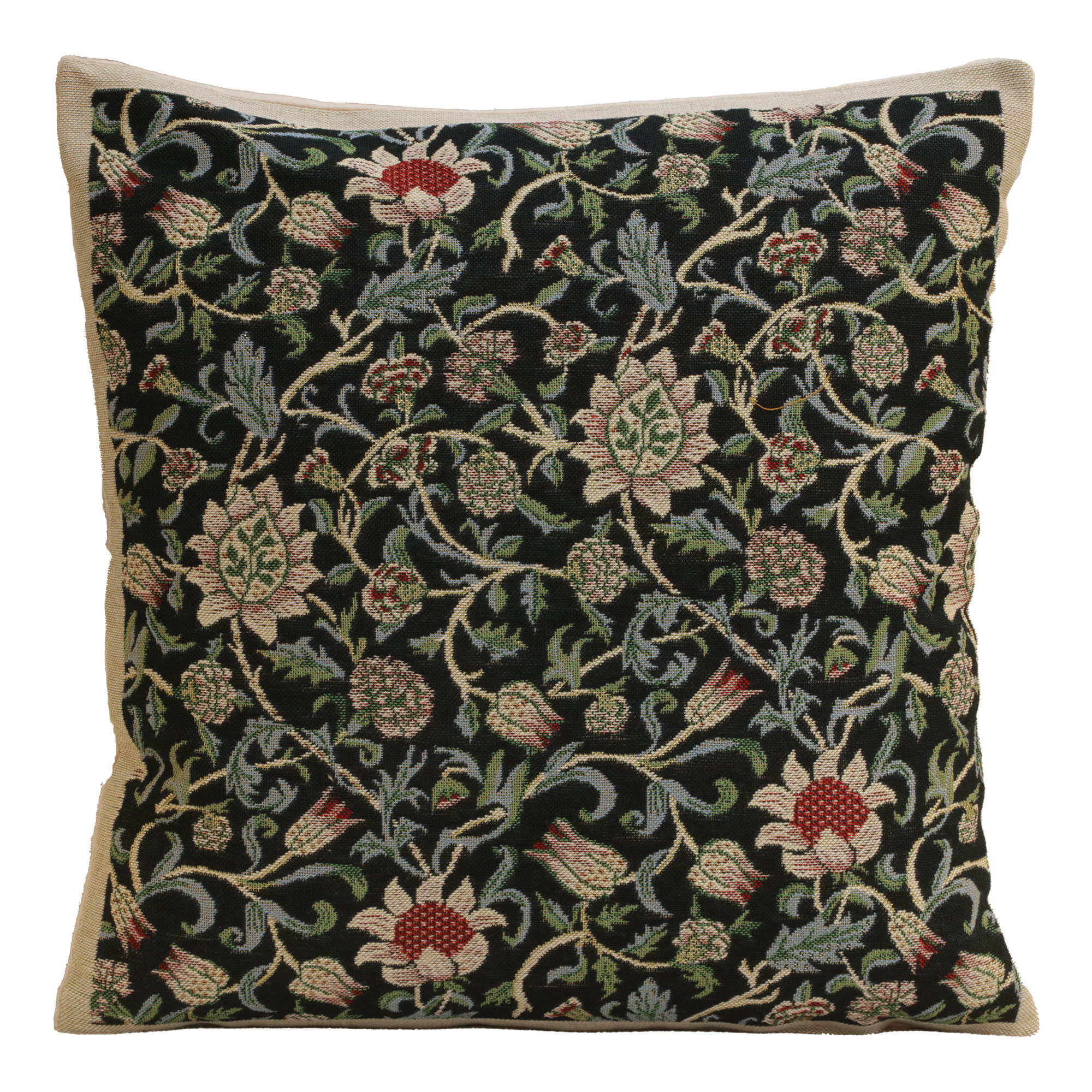 Fleur De Morris Black Belgian Tapestry Pillow Cover 16x16 inch Cotton Jacquard Woven Cushion Cover
