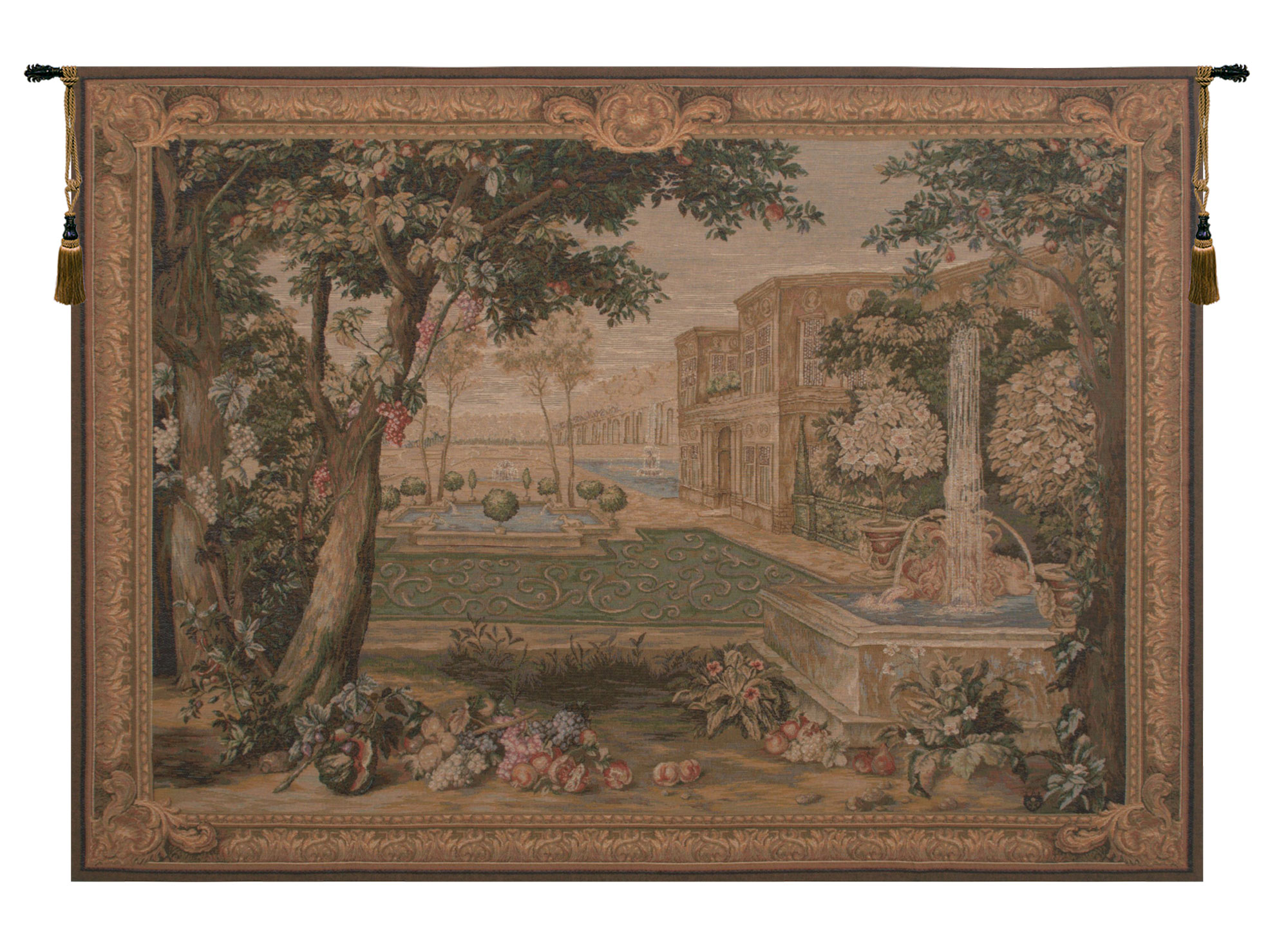 Verdure Fontaine Vintage Tapestry Wall Hanging 41 x 58 in Jacquard Woven French Verdure Landscape Wall Art