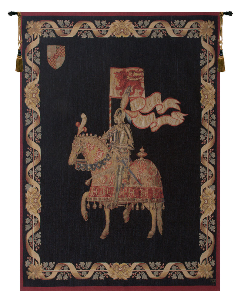 Vintage Le Chevalier Fond Uni Tapestry Wall Hanging 58 x 43 in Jacquard Woven Medieval Knight Wall Art