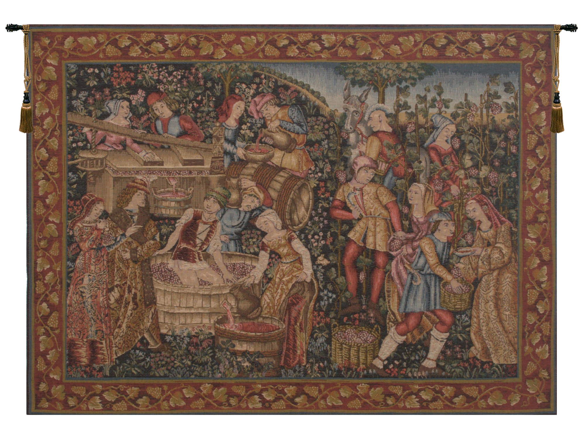 Medieval Grandes Vendanges Tapestry Wall Hanging 33 x 44 in Jacquard Woven Grape Harvest Wall Art