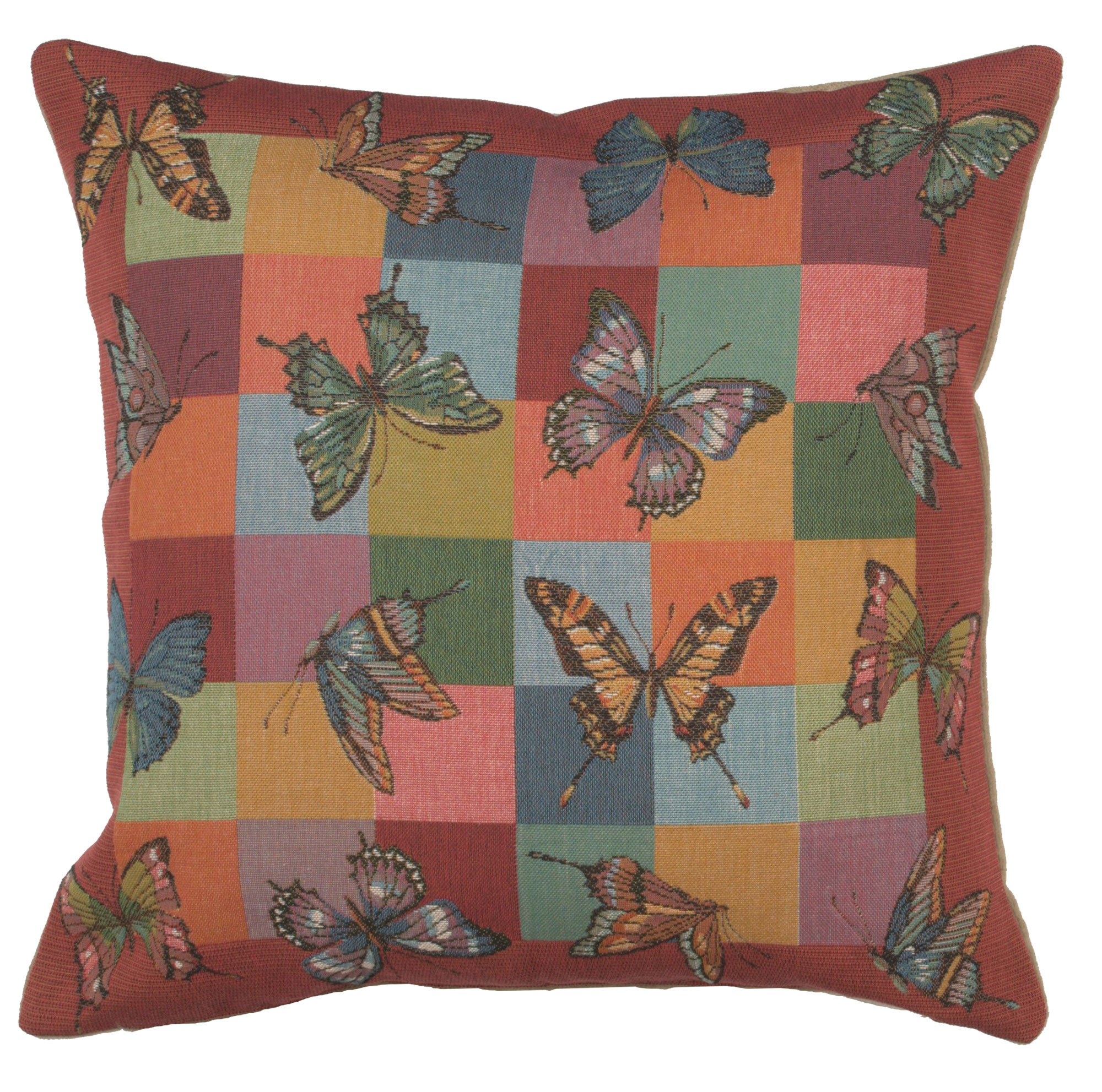 French Decorative Butterflies Tapestry Pillow Cover 19x19 Inch Cotton Jacquard Woven Cushion Cover