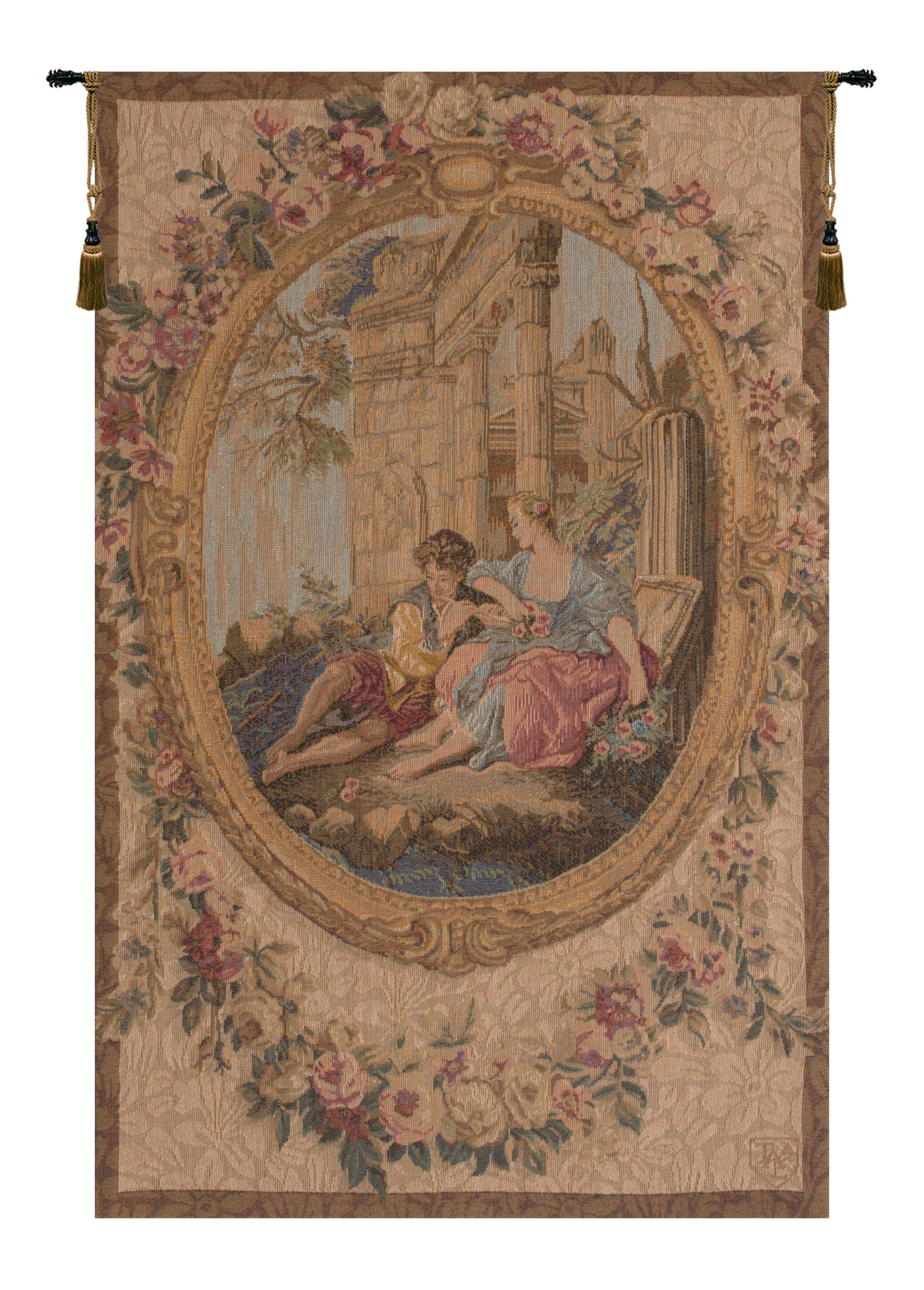 Francois Boucher Serenade Creme I Tapestry Wall Hanging 29 x 19 in Jacquard Woven French Romantic Wall Art