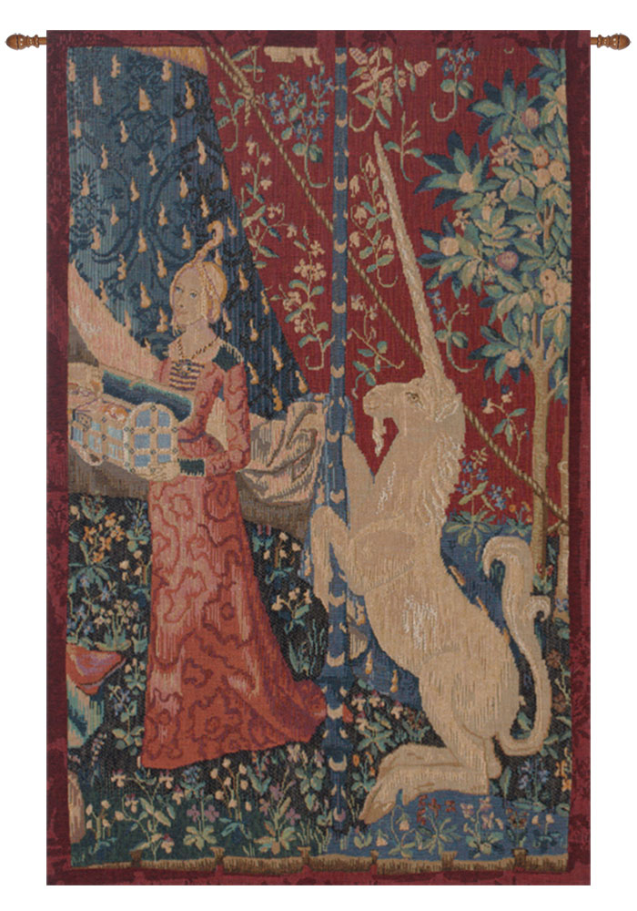 Medieval Jeune Fille Au Coffret Vintage Tapestry Wall Hanging 29 x 19 in Jacquard Woven Medieval Lady Wall Art