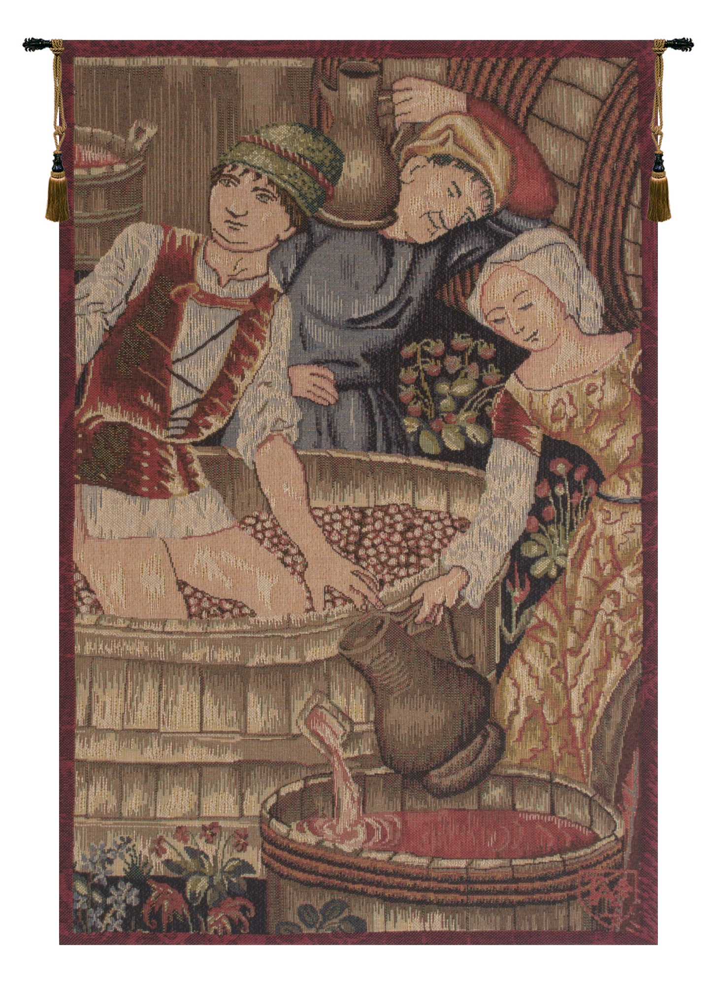 Medieval Le Pressoir Extrait Tapestry Wall Hanging 29 x 19 in Jacquard Woven Wine Harvest Wall Art