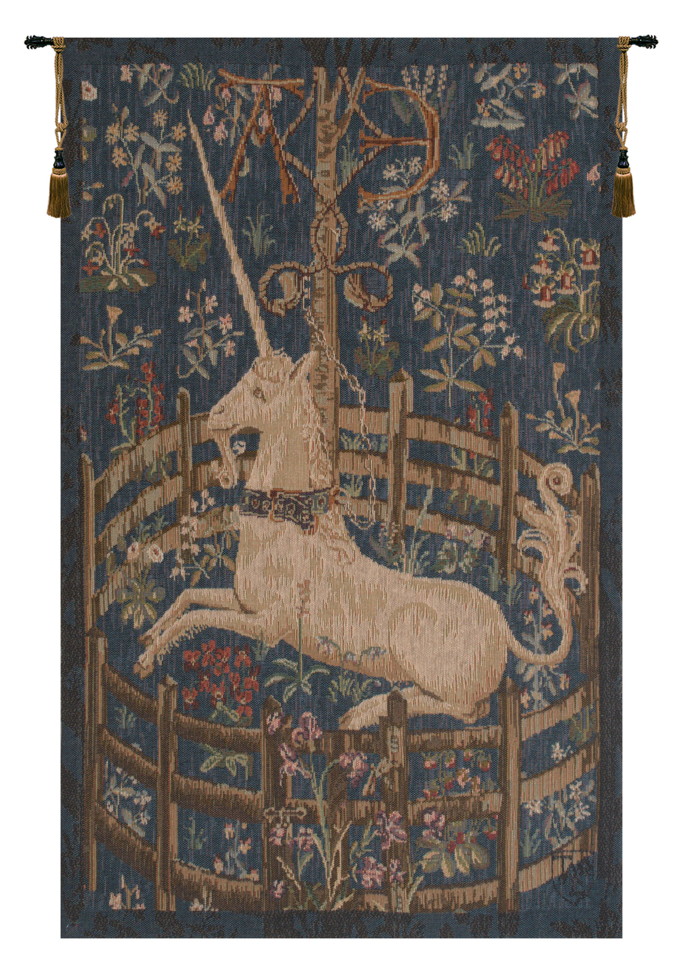 Medieval Licorne Captive III Vintage Tapestry Wall Hanging 29 x 19 in Jacquard Woven Unicorn Millefleurs Wall Art