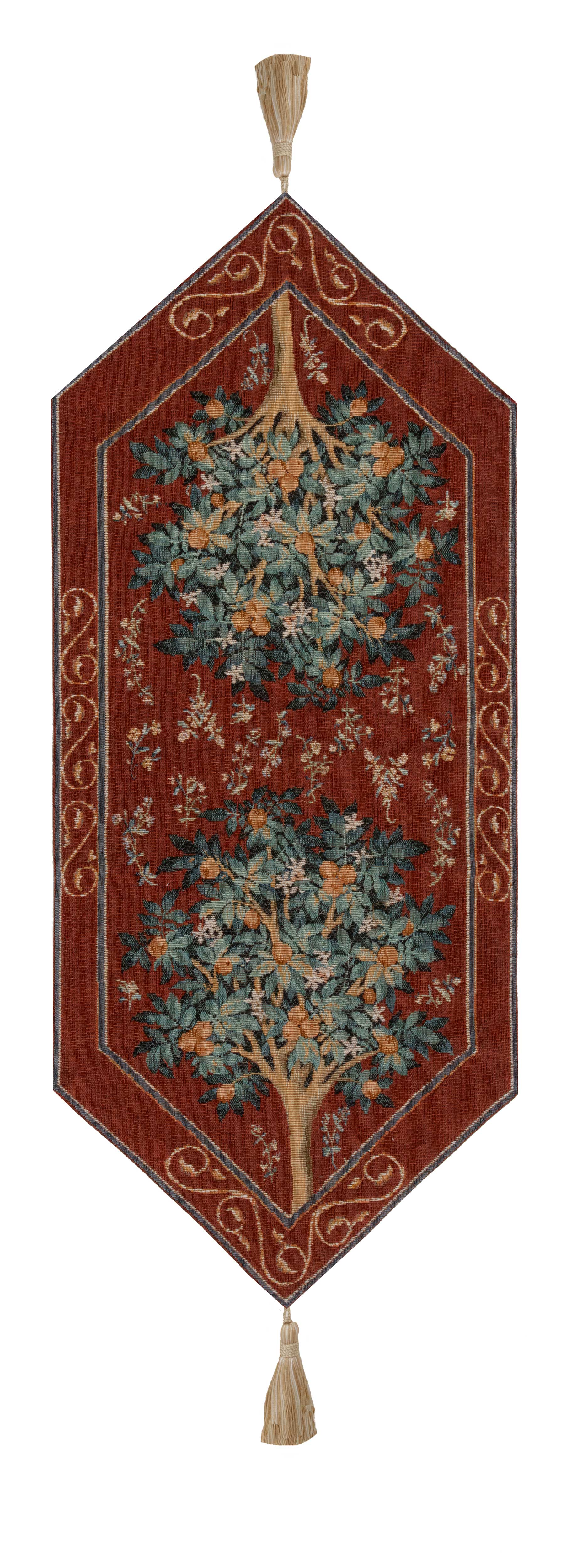 Orange Tree II French Jacquard Woven Table Runner 35x14 Inch Botanical Dining Decor