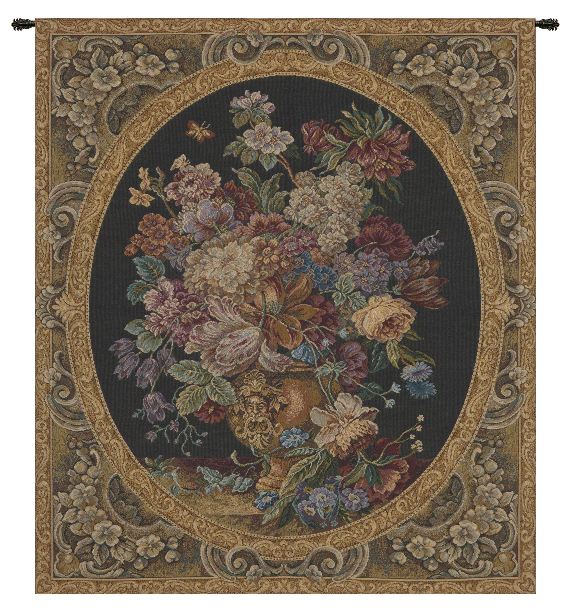 Floral Vase Green Italian Tapestry Wall Hanging 14x11 Inch Cotton Jacquard Woven Wall Tapestry