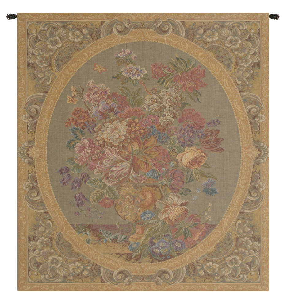 Floral Vase Cream Italian Tapestry Wall Hanging 15x12 Inch Cotton Jacquard Woven Wall Tapestry
