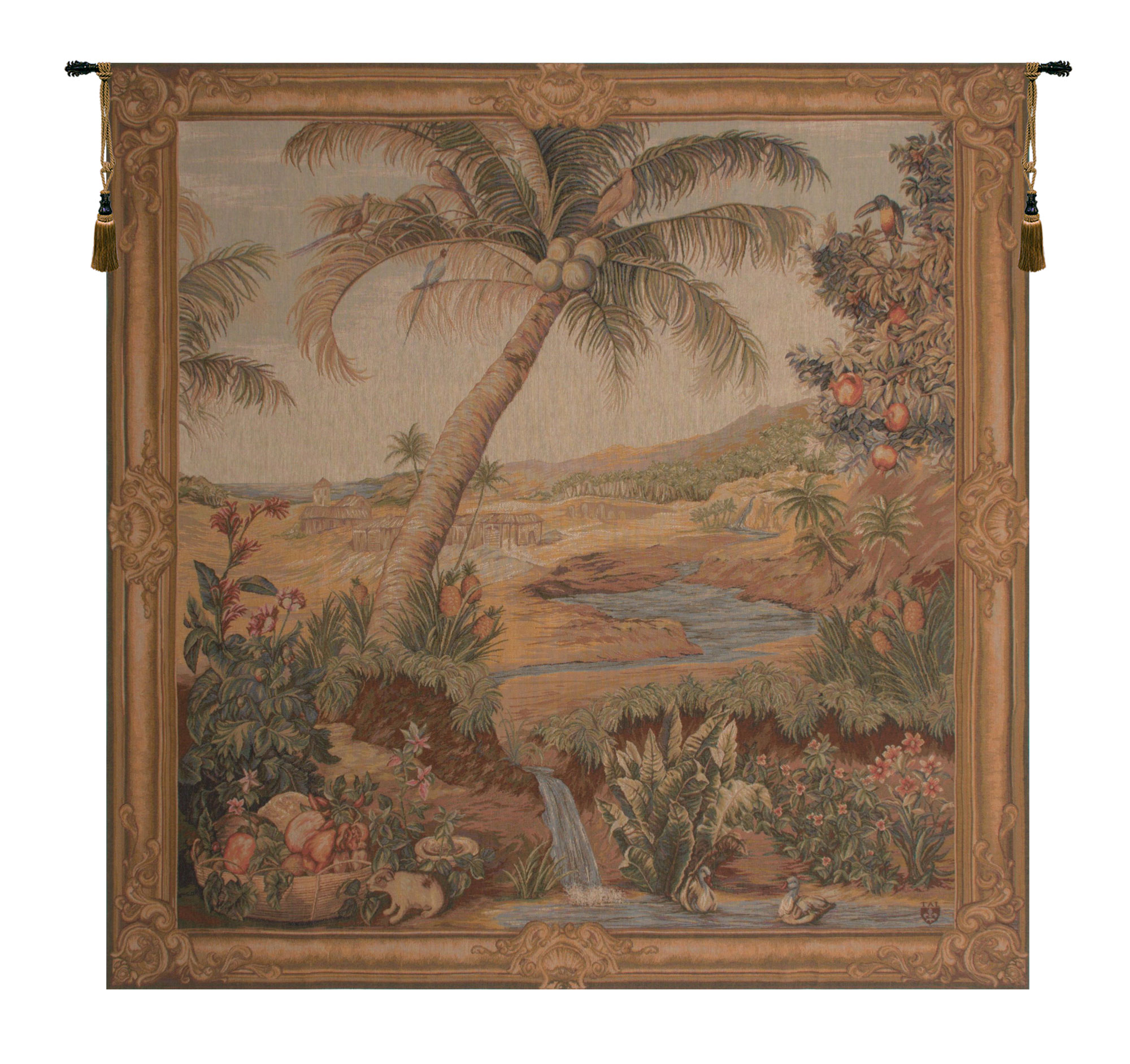 Albert Eckhout L'Oasis Carre Square Tapestry Wall Hanging 58 x 58 in Jacquard Woven Tropical Landscape Wall Art