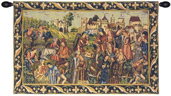 Medieval Winemarket Tapestry Wall Hanging 25 x 38 in