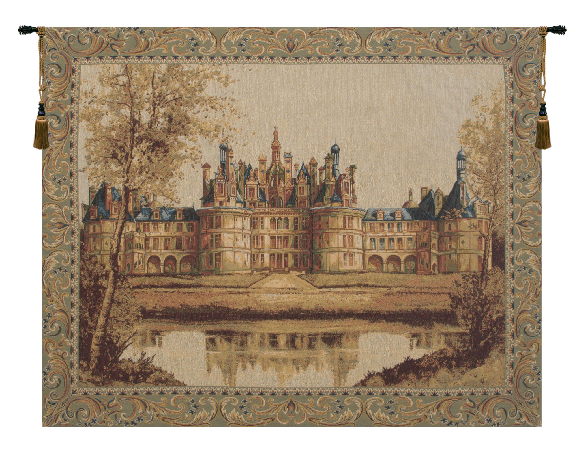 Chambord Castle European Tapestry Wall Hanging 21x17 Inch Cotton Jacquard Woven Wall Tapestry