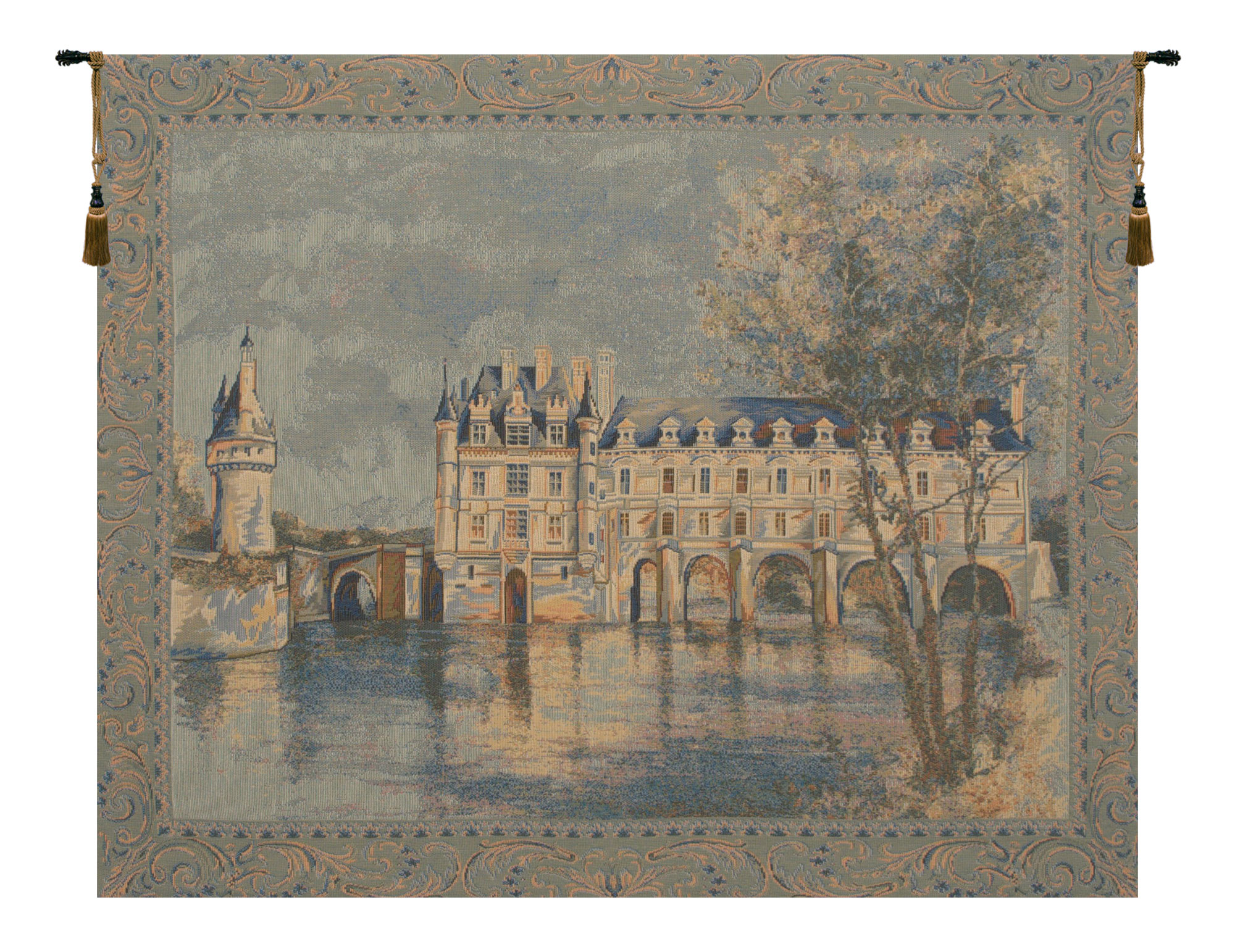Chenonceau Castle European Tapestry Wall Hanging 22x17 Inch Cotton Jacquard Woven Wall Tapestry