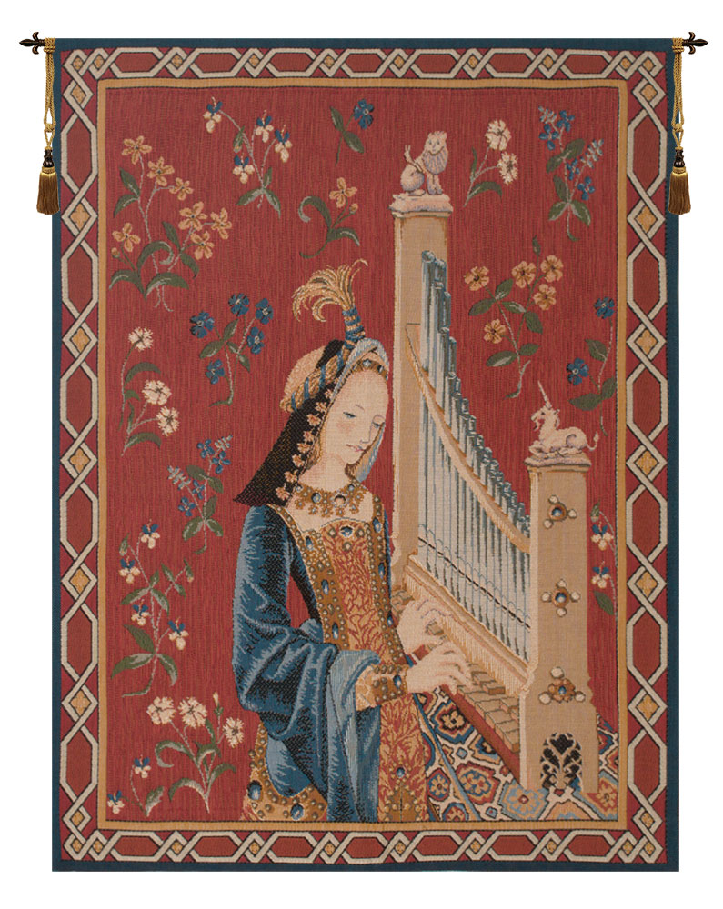 Medieval Dame A La Licorne I Vintage Tapestry Wall Hanging 26 x 19 in