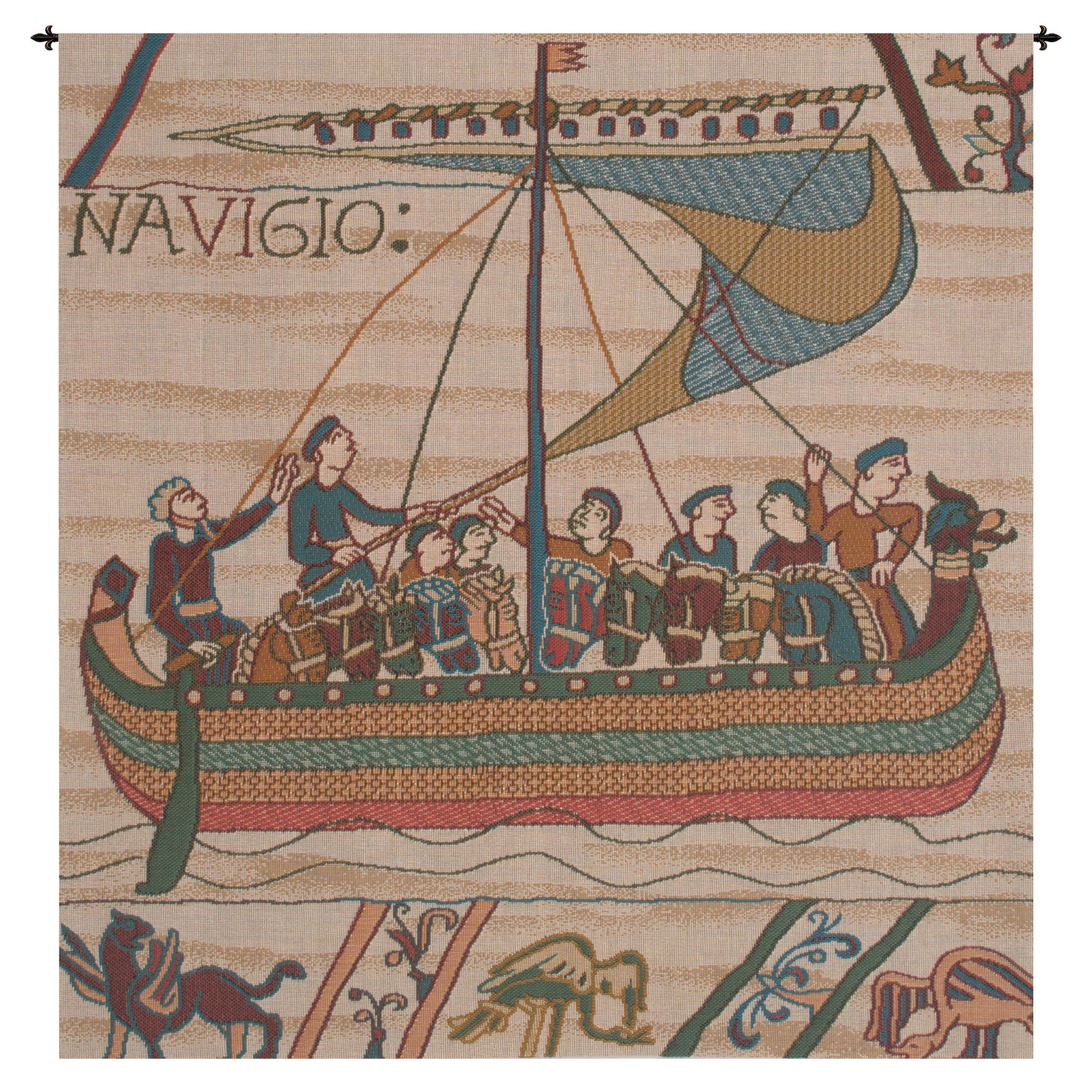 Bayeux Duke William's Ship Vintage Tapestry Wall Hanging 29 x 28 in