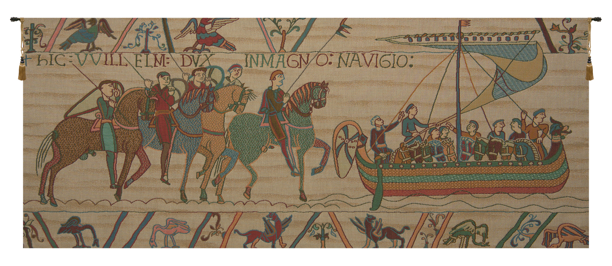 Bayeux William Embarks Vintage Tapestry Wall Hanging 20 x 48 in