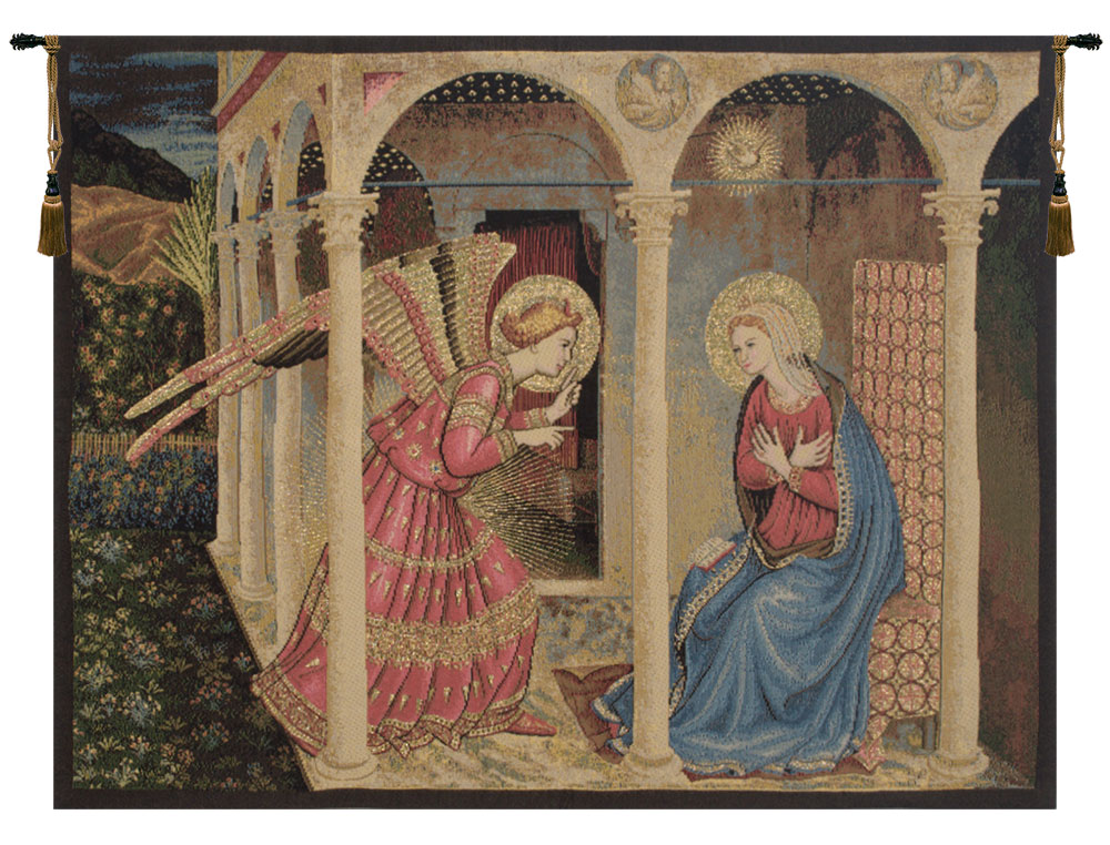 Beato Angelico Annuniciation Religious Tapestry Wall Hanging 18 x 24 in Jacquard Woven Renaissance Christian Wall Art