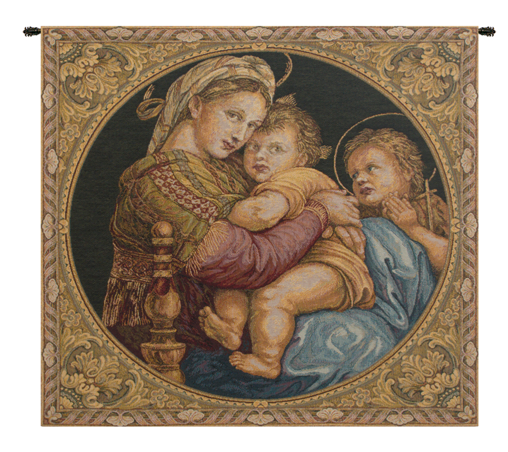 Raphael Madonna Della Seggiola Vintage Tapestry Wall Hanging 24 x 26 in Jacquard Woven Renaissance Madonna Wall Art
