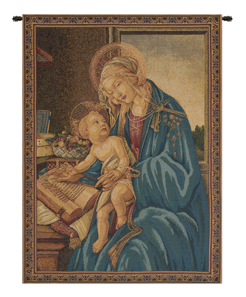 Madonna Del Libro Italian Tapestry 12x8 Tapestry Wall Hanging Jacquard Woven Renaissance Religious Wall Art