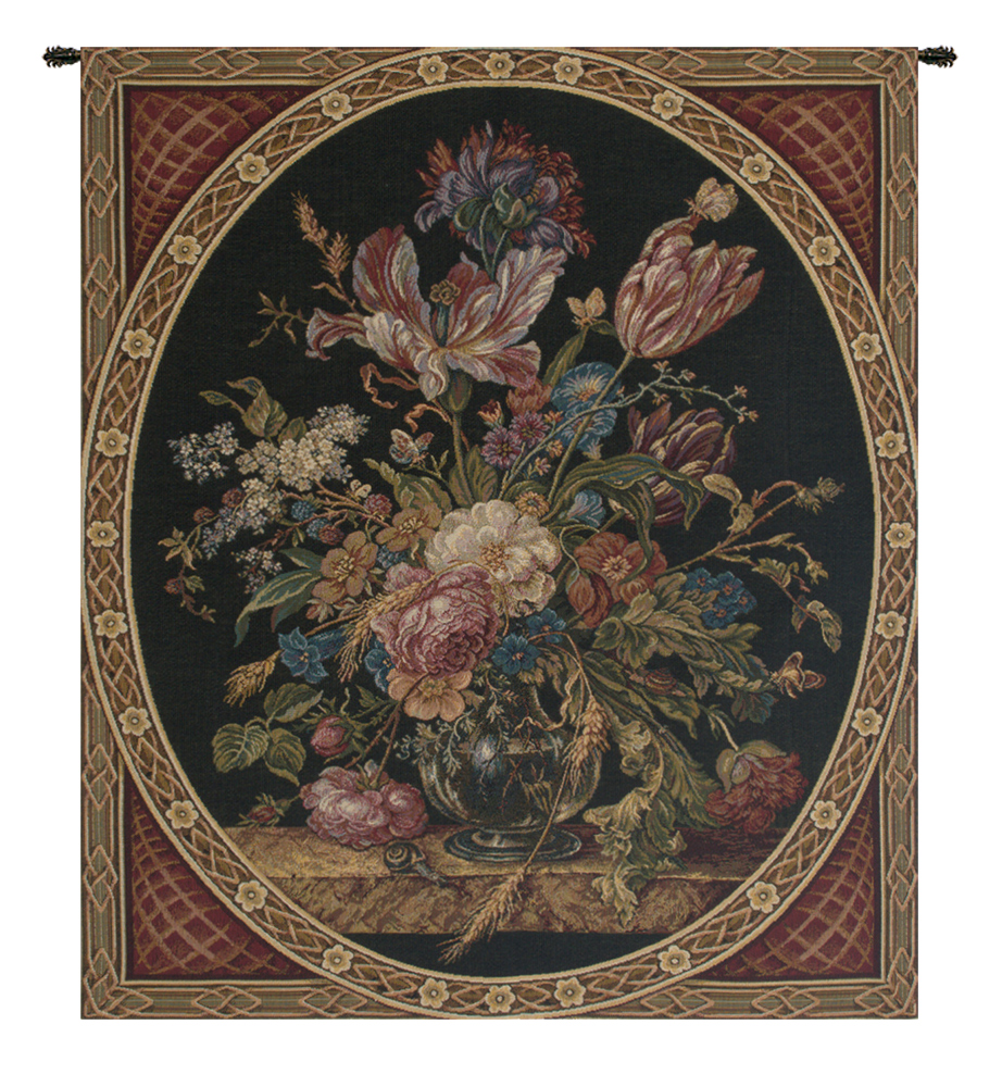 Alberto Passini Flower Bouquet Italian Tapestry Wall Hanging 28x24 Inch Cotton Jacquard Woven Wall Tapestry